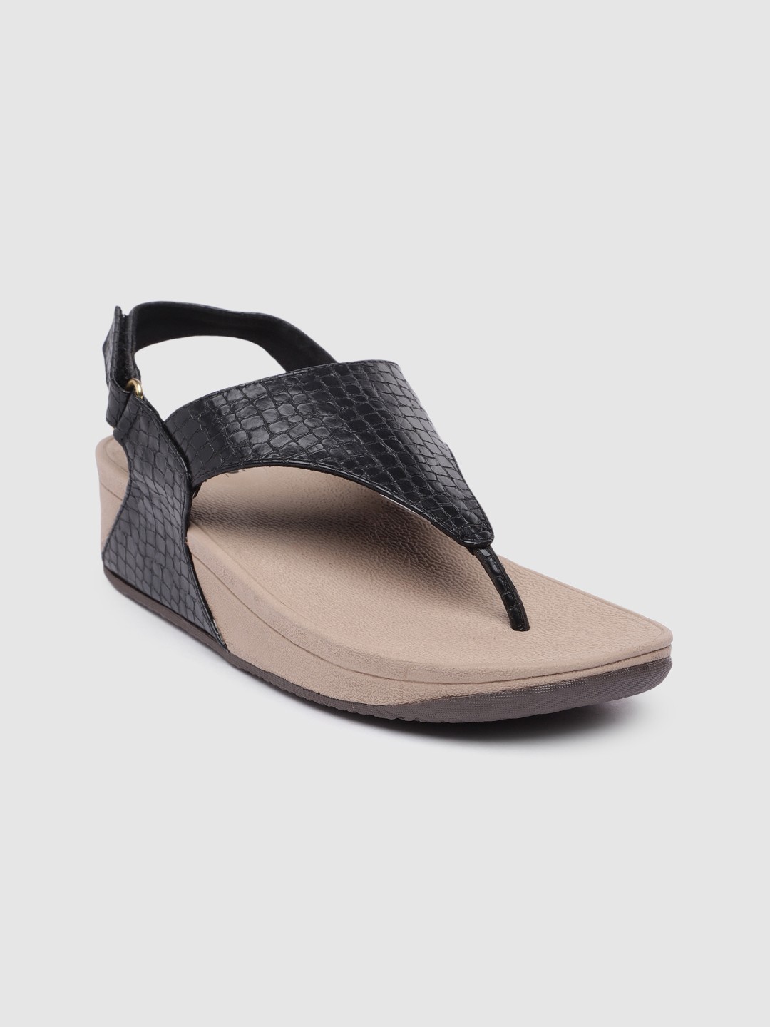 

Inc 5 Croc Textured T-Strap Comfort Wedges, Black