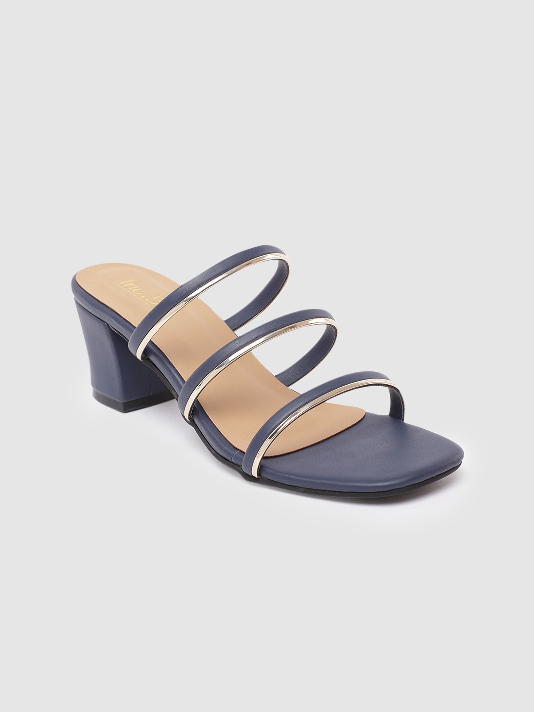 

Inc 5 Women Striped Block Sandals, Navy blue