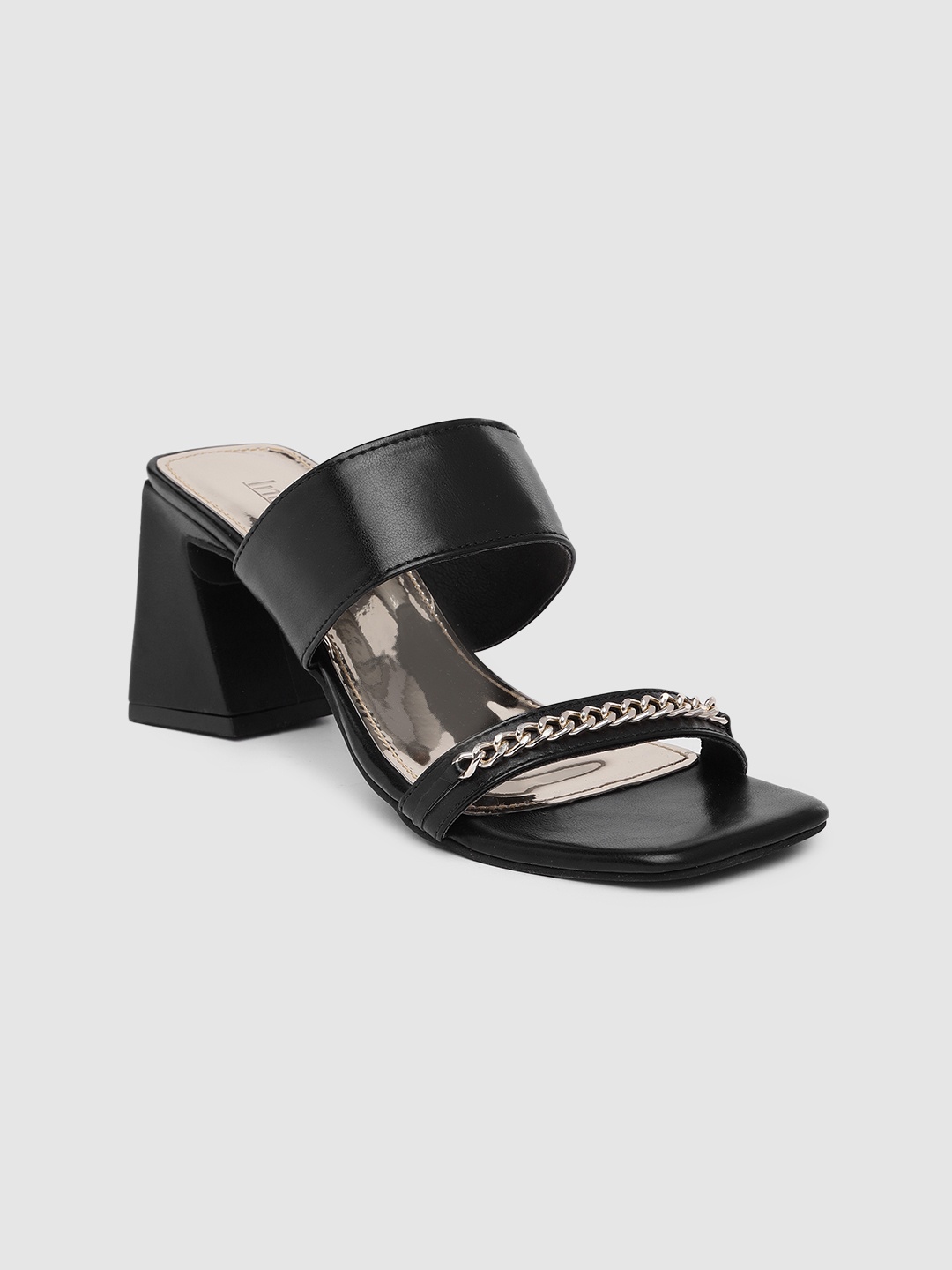 

Inc 5 Flared Block Heels with Chain Detail, Black
