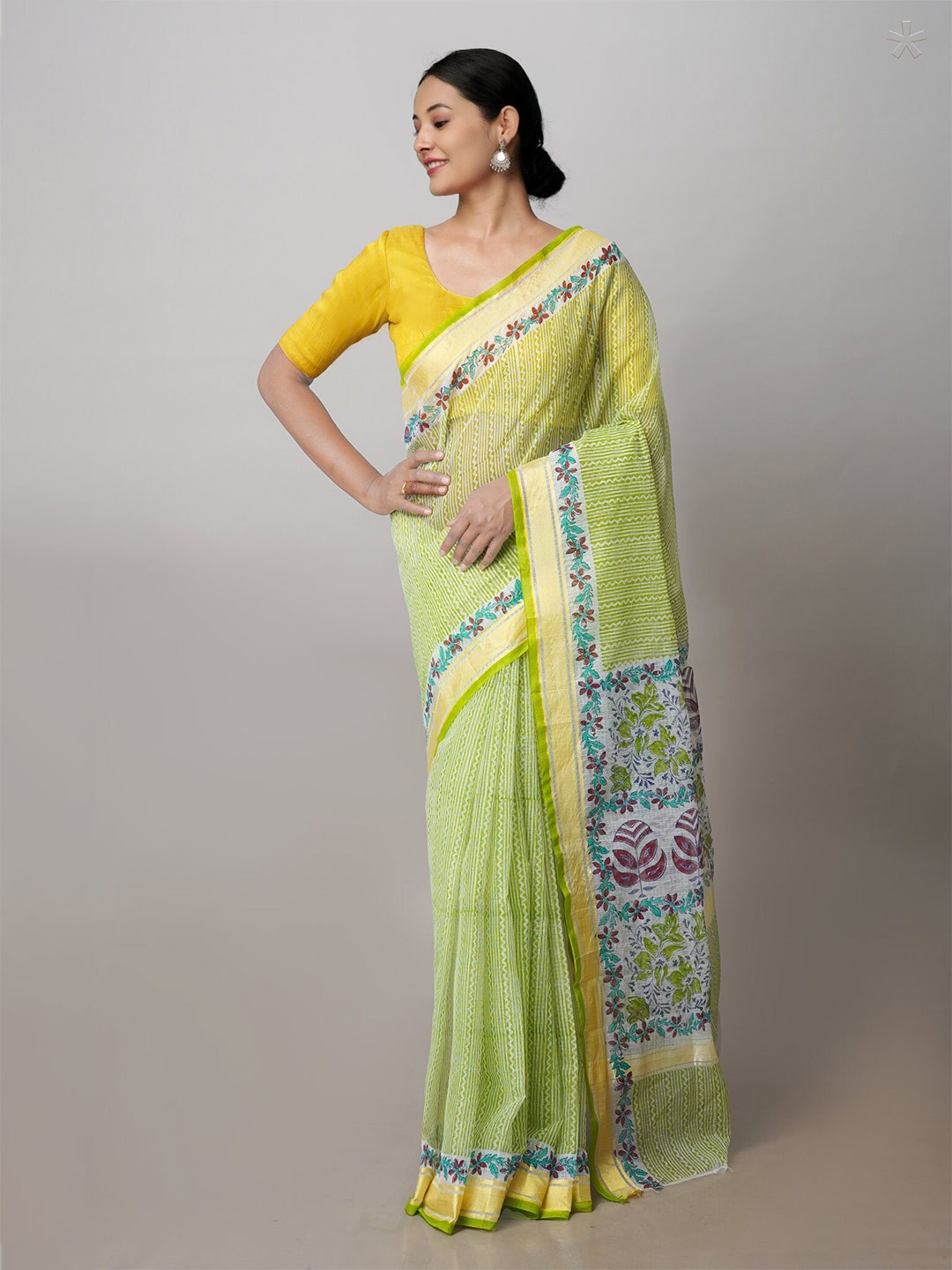 

Unnati Silks Ethnic Motifs Zari Pure Cotton Kota Saree, Green