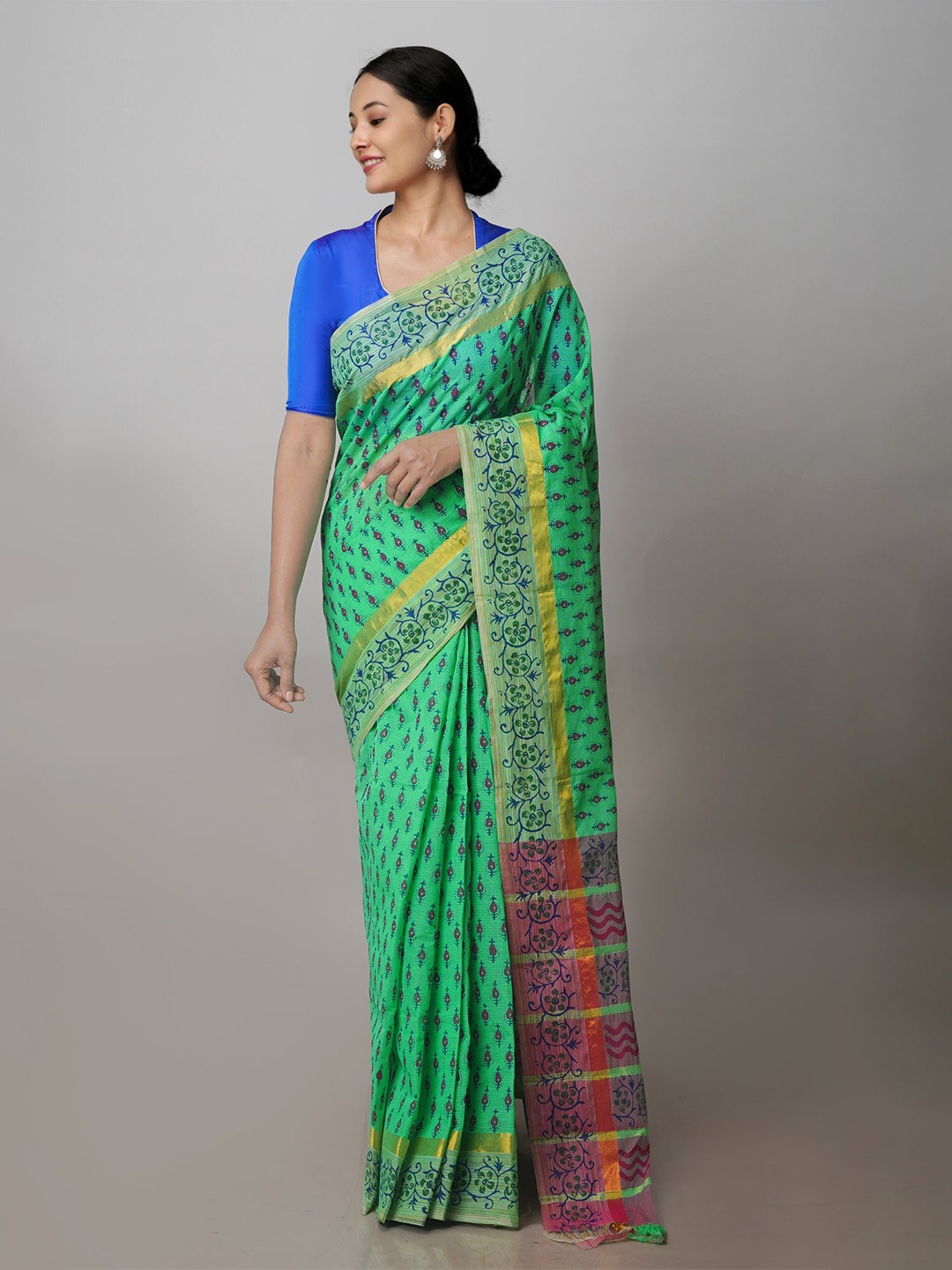 

Unnati Silks Ethnic Printed Zari Mangalagiri Saree, Green