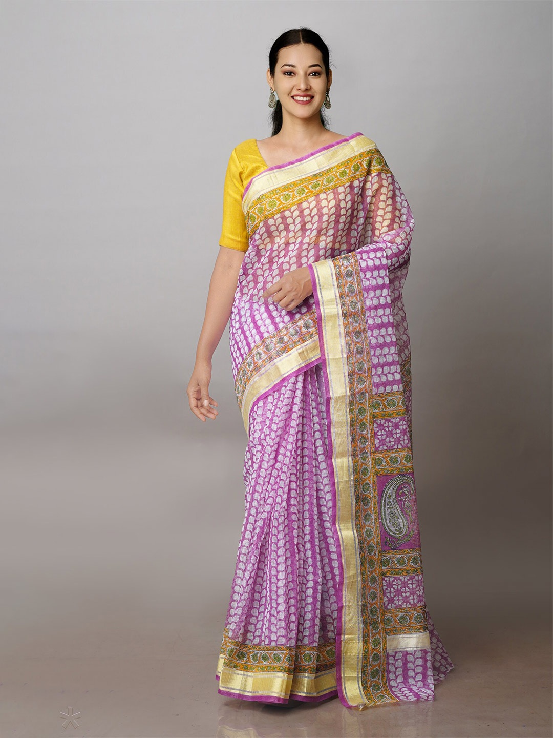 

Unnati Silks Floral Printed Zari Pure Cotton Kota Saree, Purple