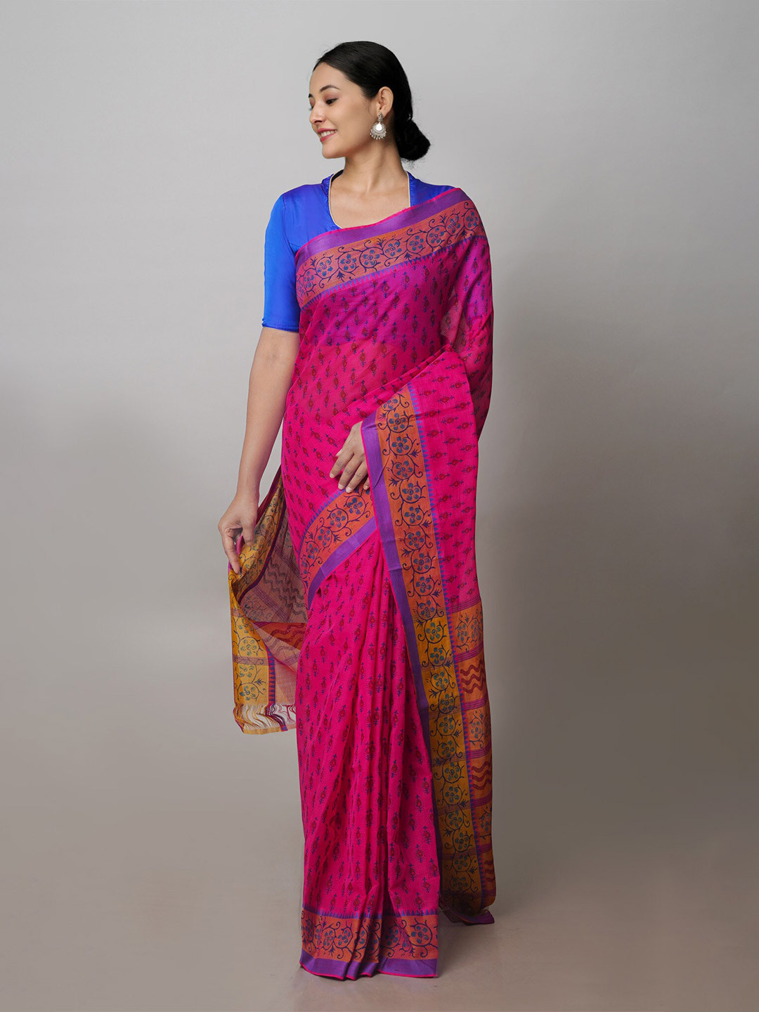 

Unnati Silks Ethnic Printed Mangalagiri Saree, Pink