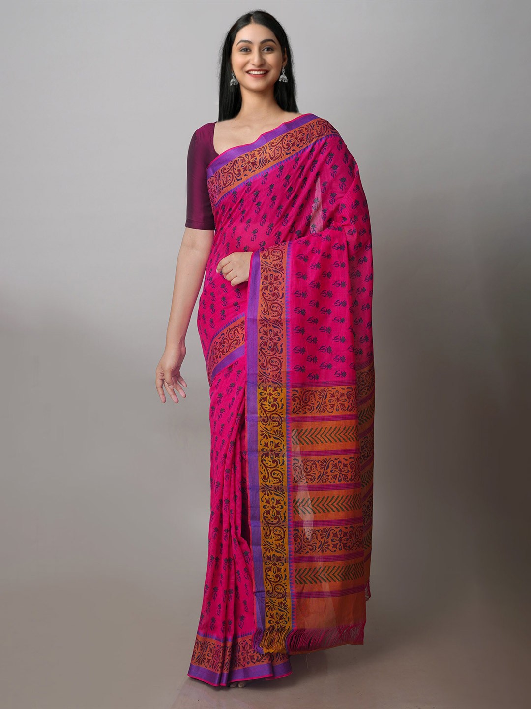 

Unnati Silks Ethnic Printed Mangalagiri Saree, Pink
