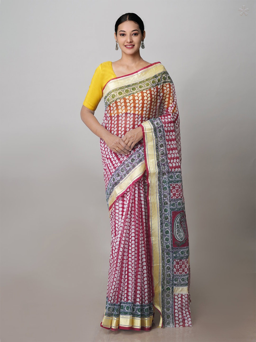 

Unnati Silks Ethnic Printed Zari Pure Cotton Kota Handloom Saree, Maroon