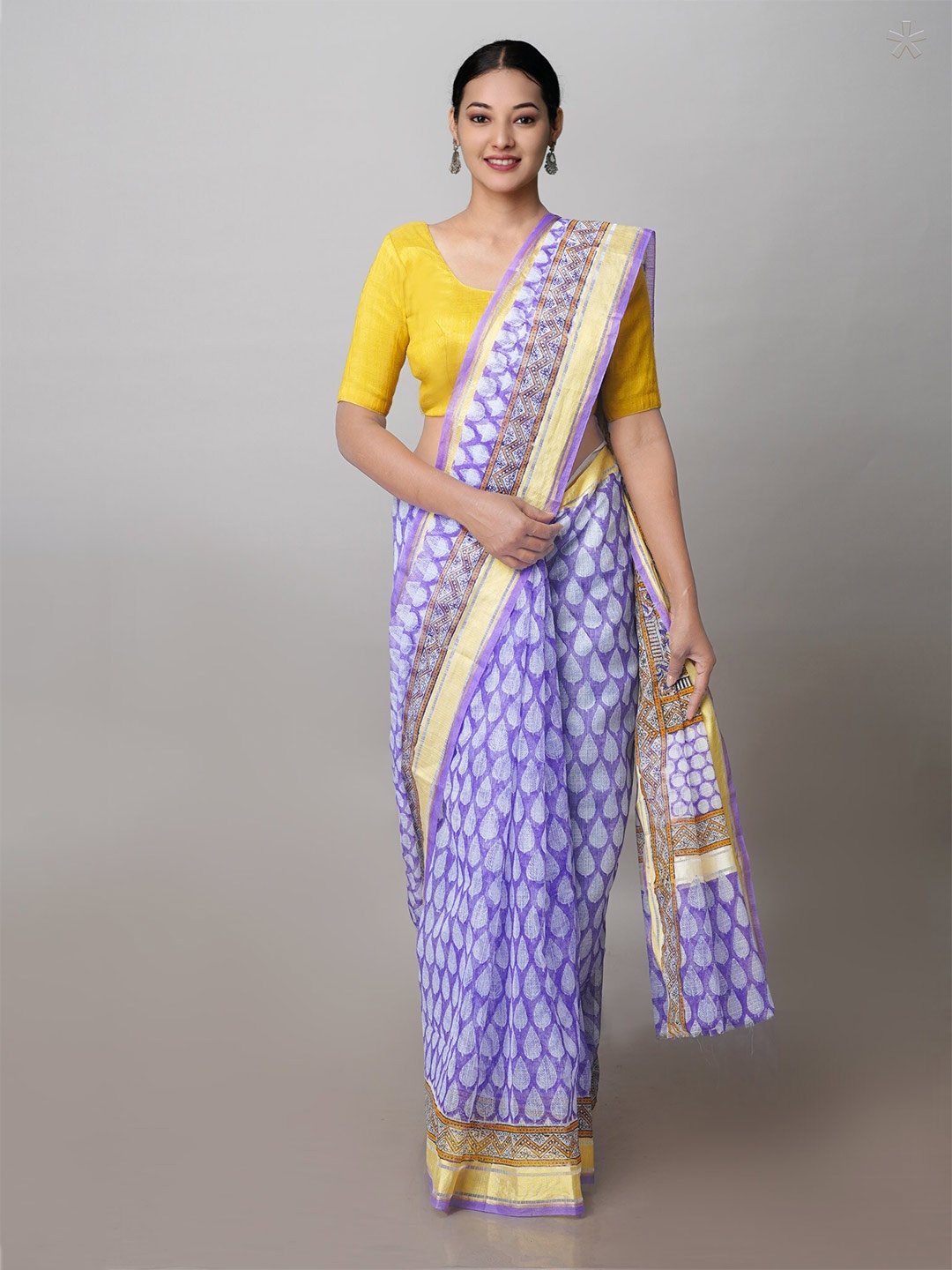 

Unnati Silks Ethnic Printed Zari Pure Cotton Kota Handloom Saree, Violet