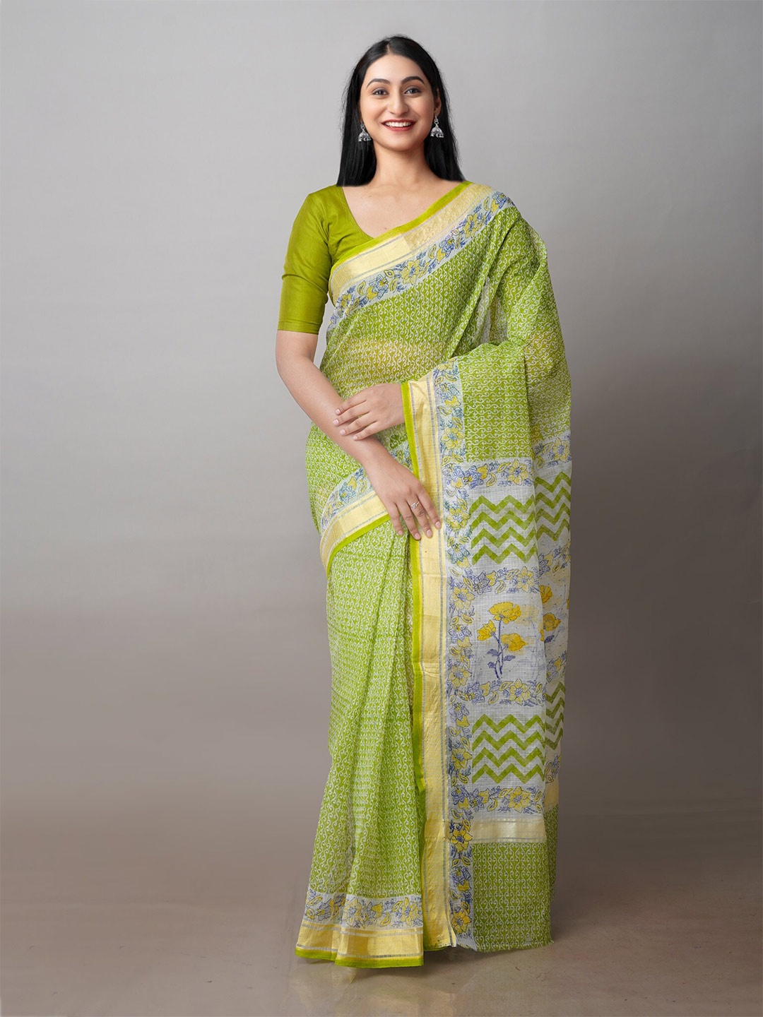 

Unnati Silks Ethnic Motifs Zari Pure Cotton Kota Saree, Green