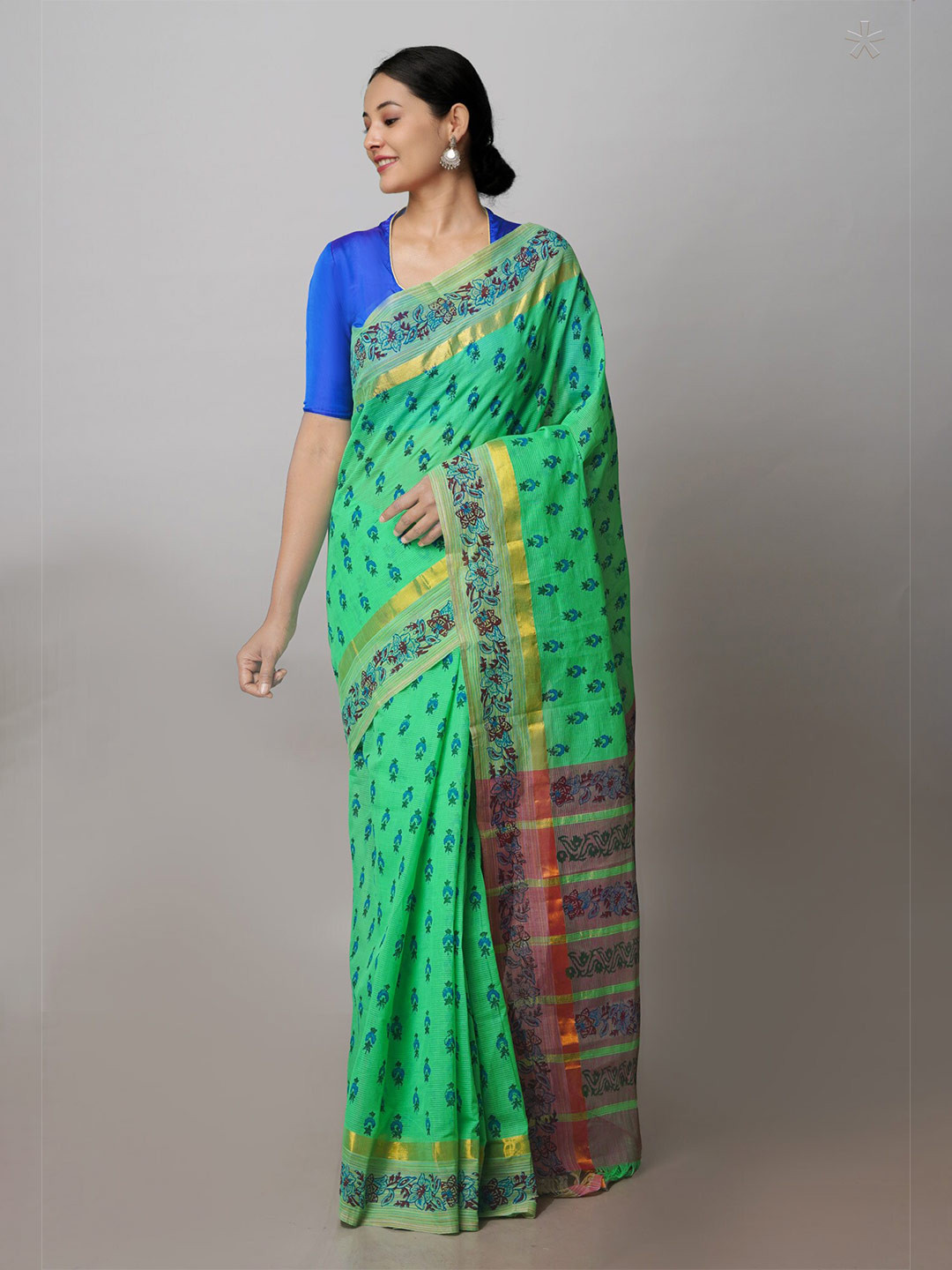 

Unnati Silks Ethnic Printed Zari Mangalagiri Saree, Green