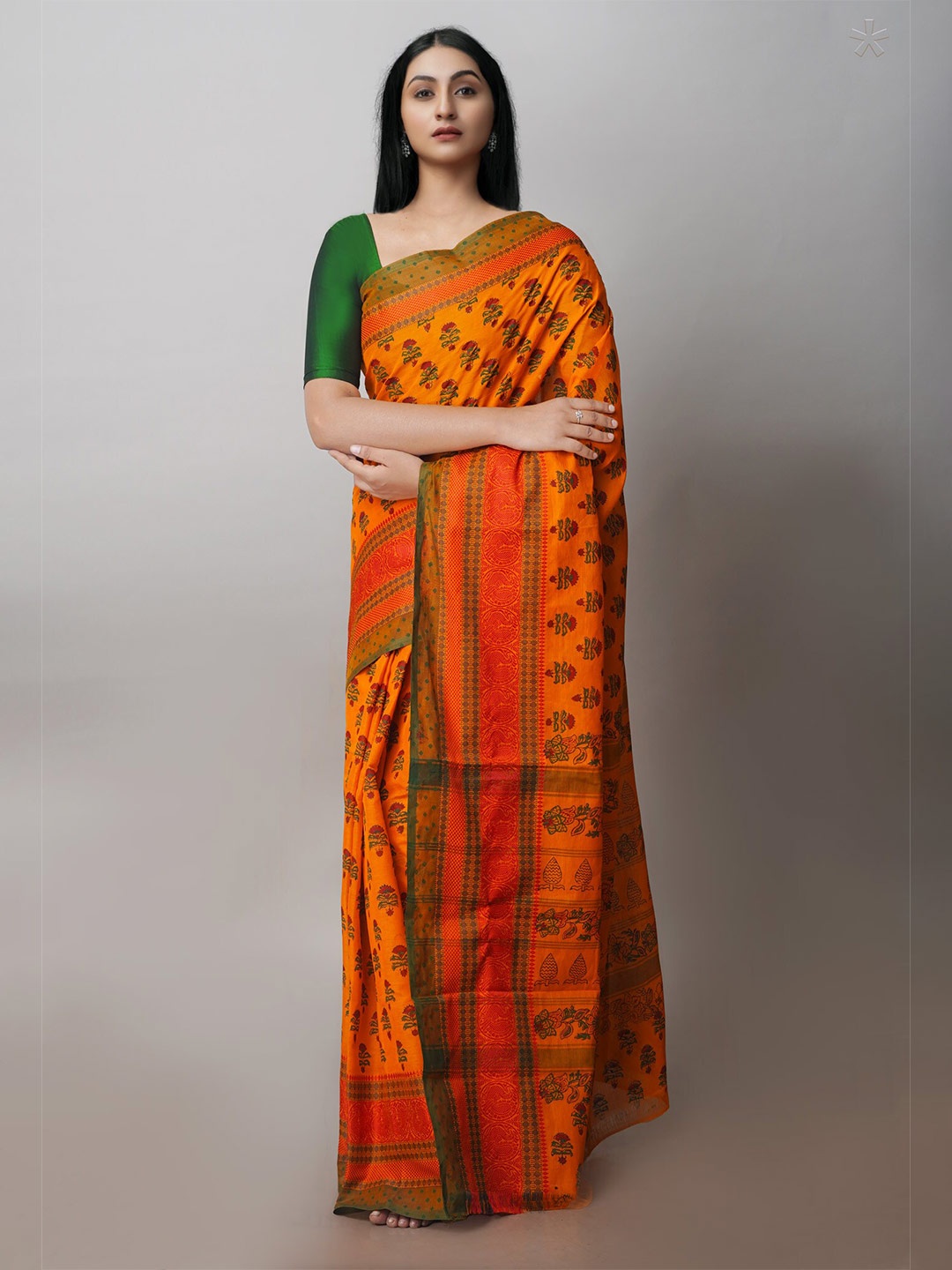 

Unnati Silks Floral Printed Chettinad Saree, Orange