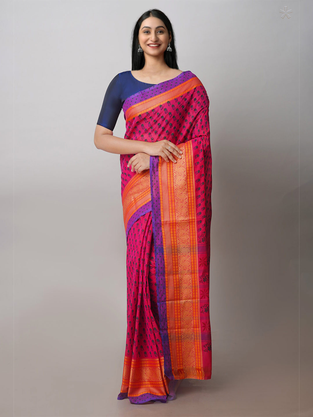 

Unnati Silks Floral Printed Chettinad Saree, Pink