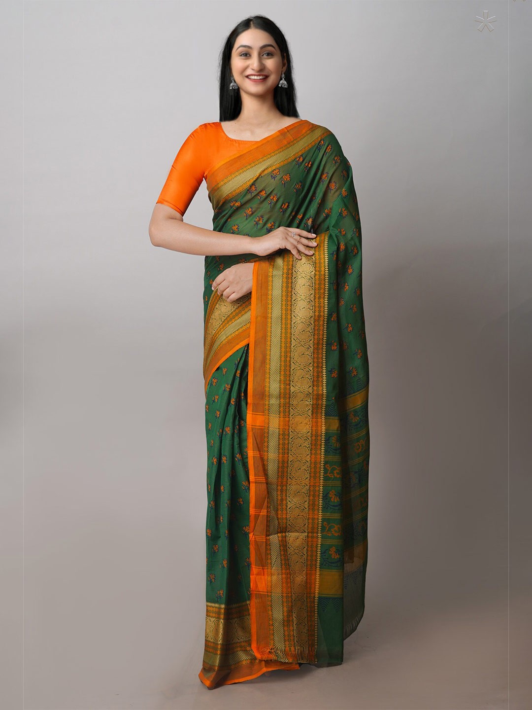 

Unnati Silks Floral Printed Chettinad Saree, Green
