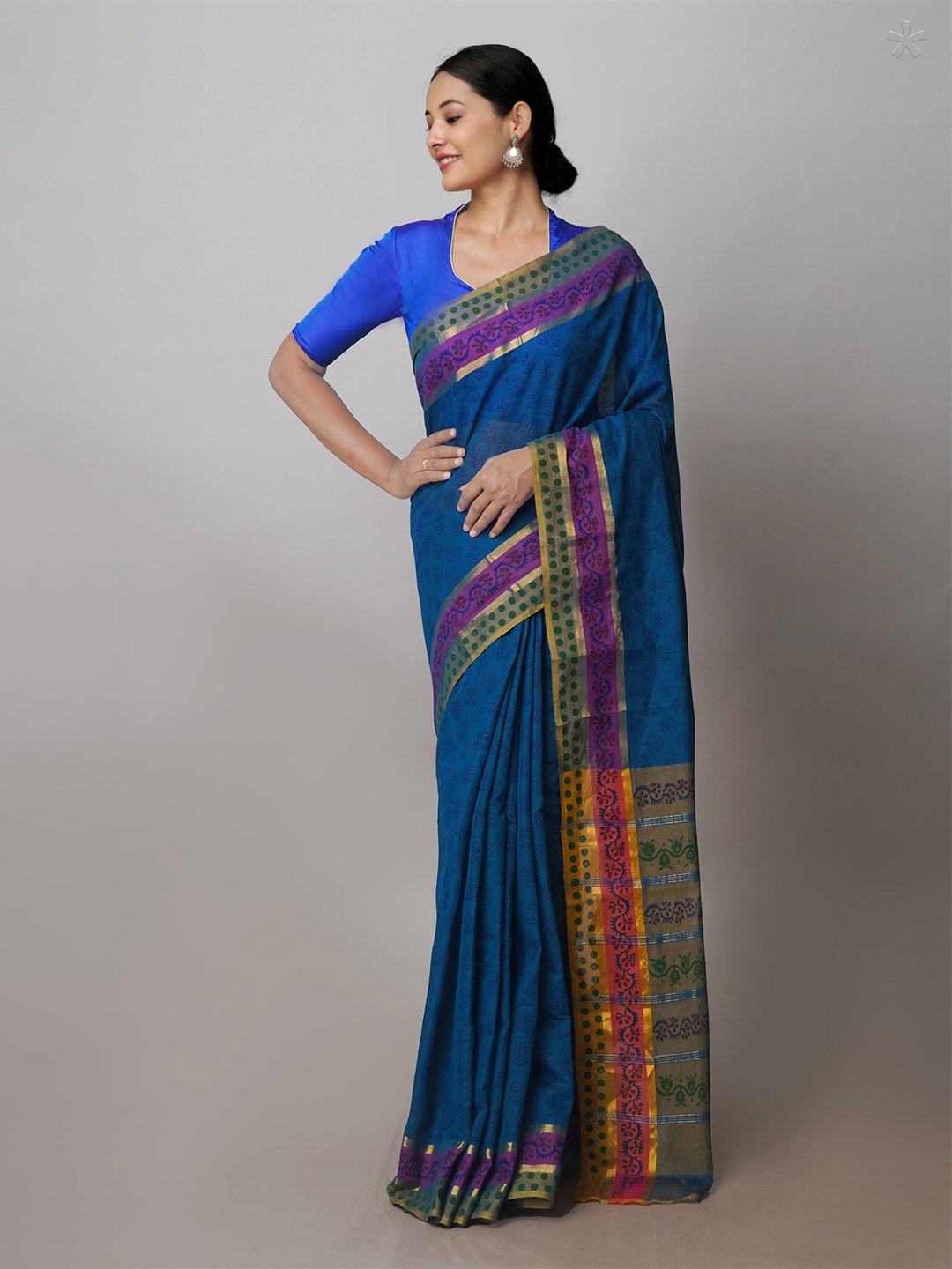 

Unnati Silks Ethnic Printed Zari Mangalagiri Saree, Blue