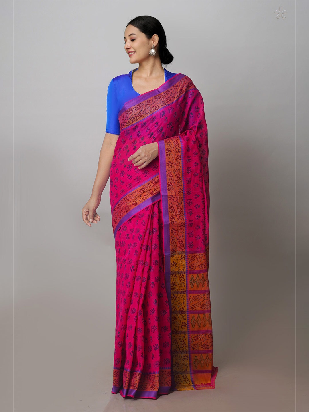 

Unnati Silks Ethnic Printed Mangalagiri Saree, Pink