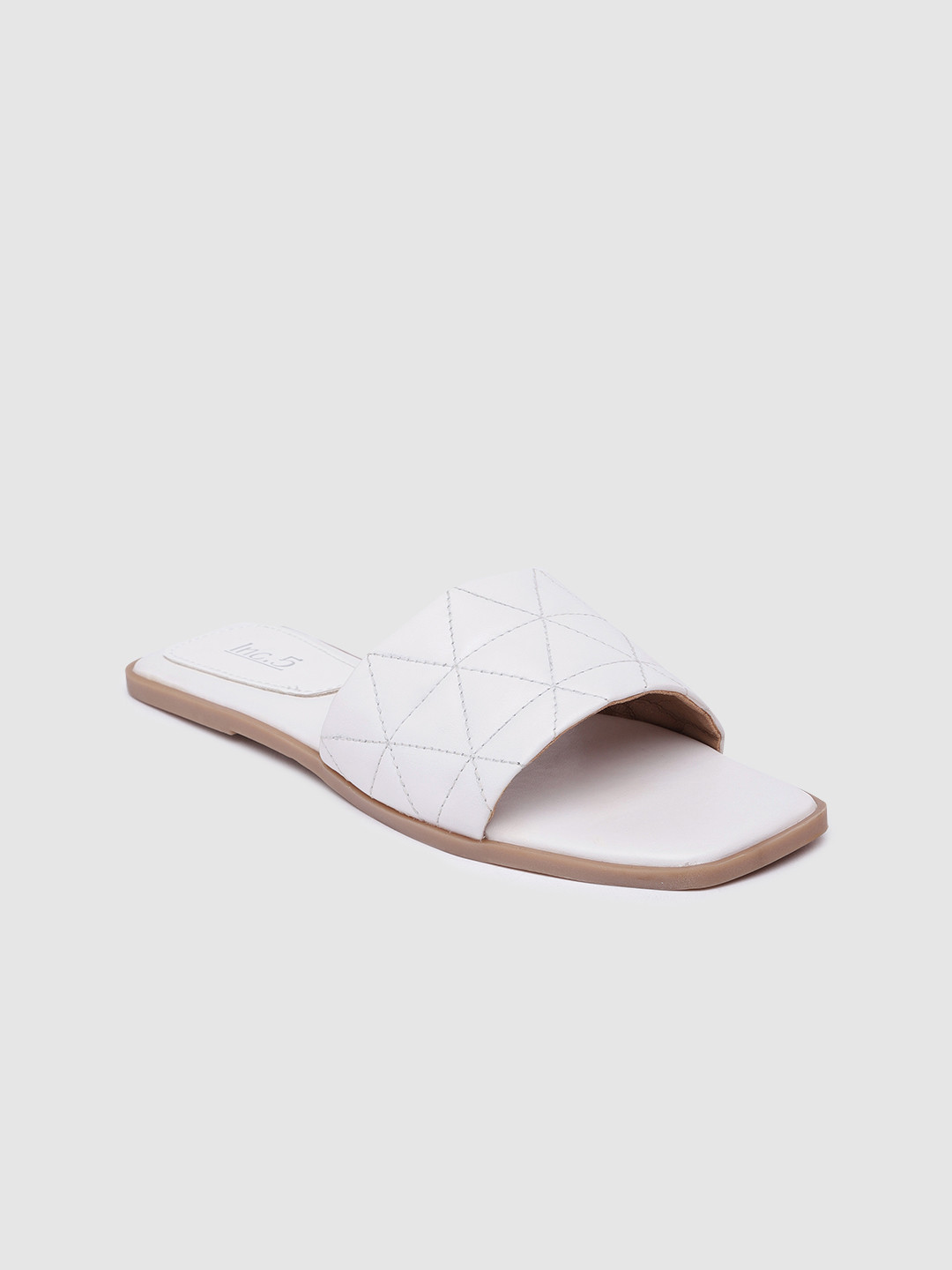 

Inc 5 Women Textured Open Toe Flats With Quilted Detail, White