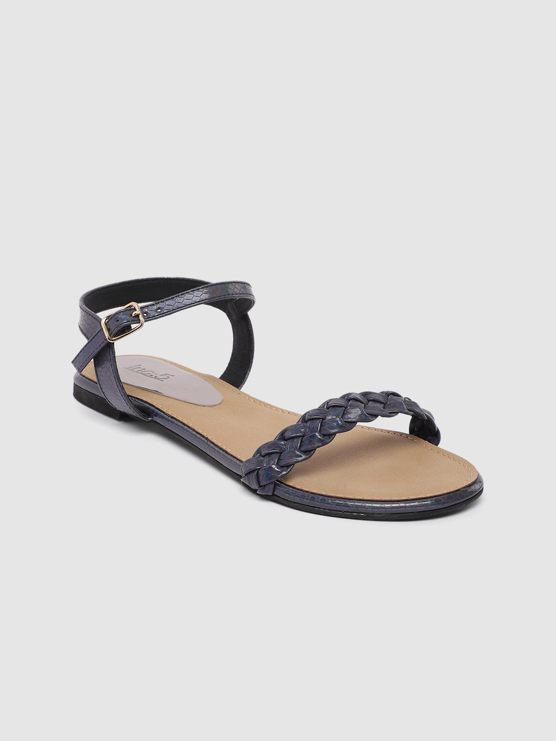 

Inc 5 Women Woven Design Open Toe Flats, Navy blue