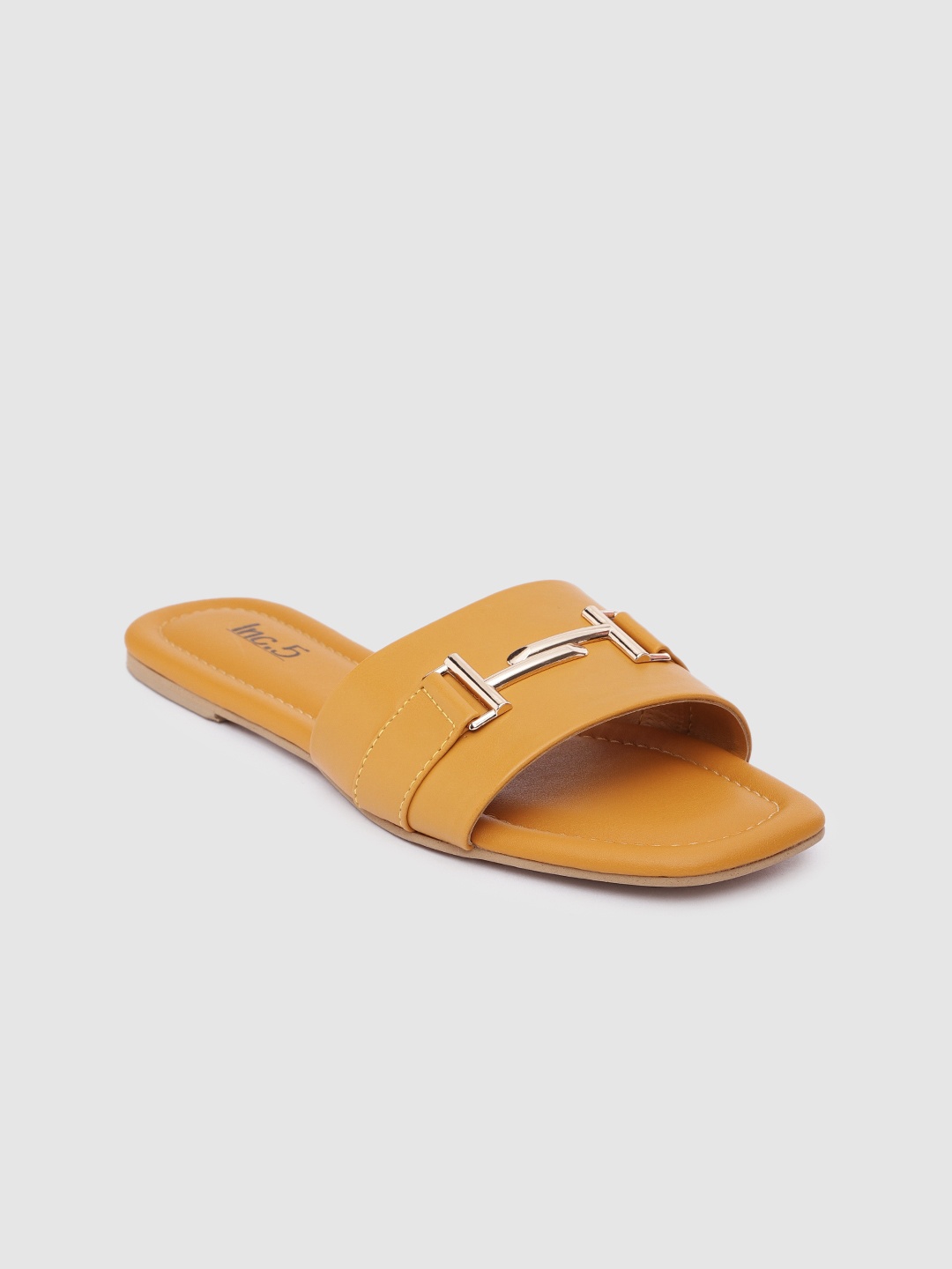 

Inc 5 Women Solid Open Toe Flats, Mustard