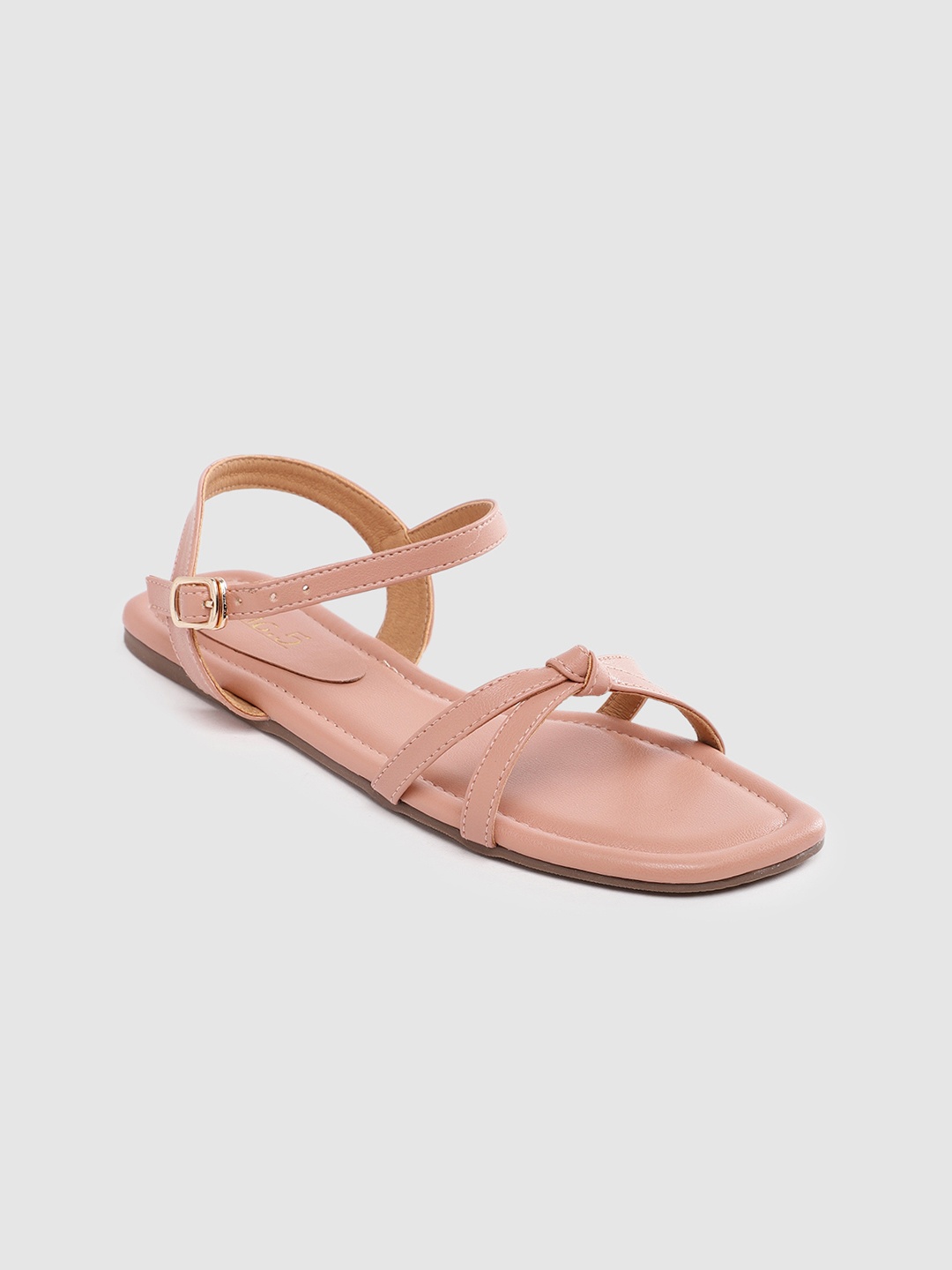 

Inc 5 Women Solid Open Toe Flats with Buckle & Knot Detail, Peach