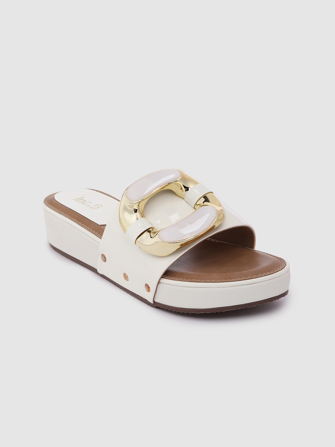 

Inc 5 Women Western Embellished & Studded Flatform Sandals, White