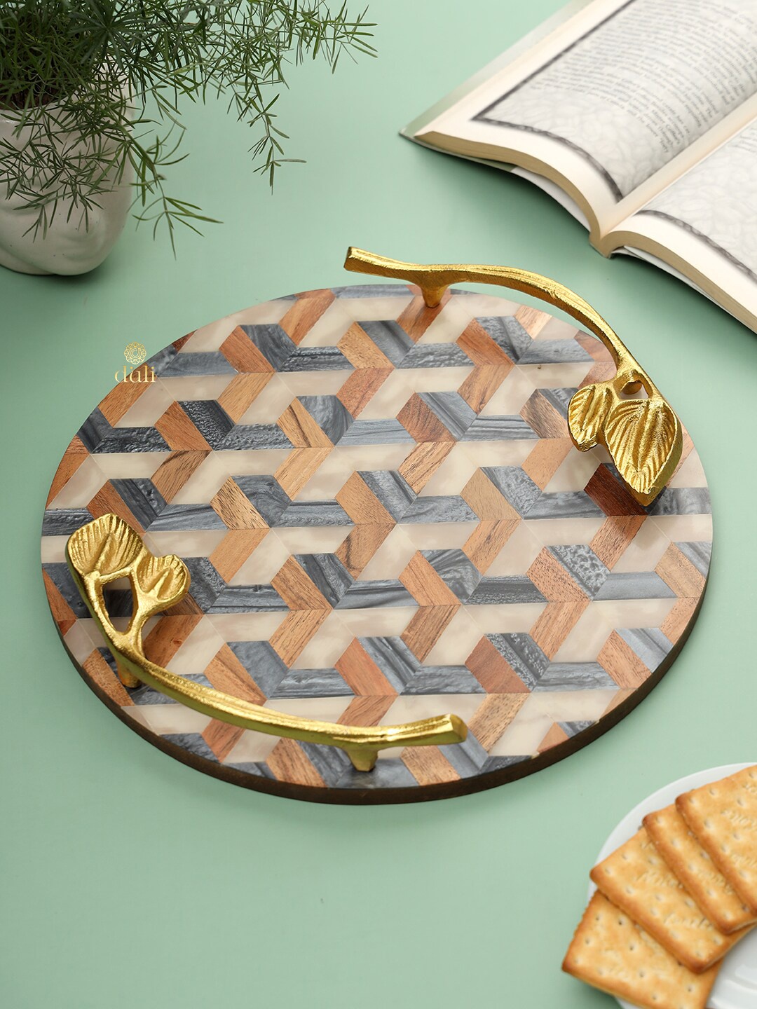 

DULI Brown & Yellow Printed Wooden Serving Tray