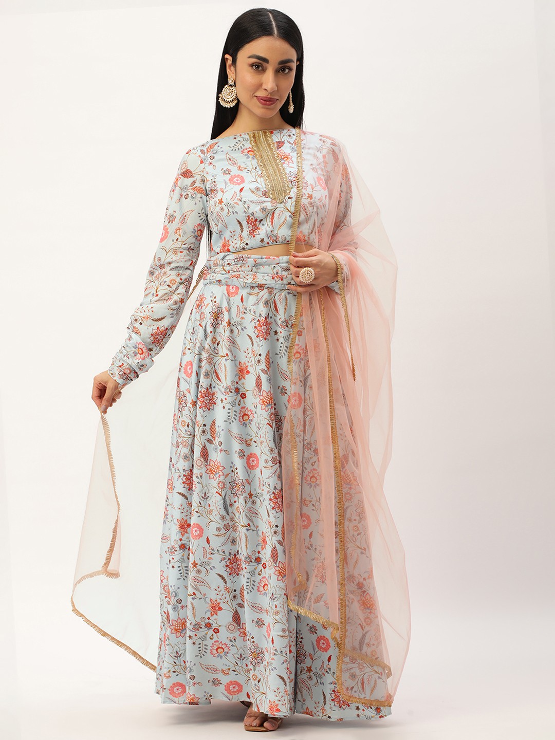 

Ethnovog Printed Ready to Wear Lehenga & Blouse With Dupatta, Green