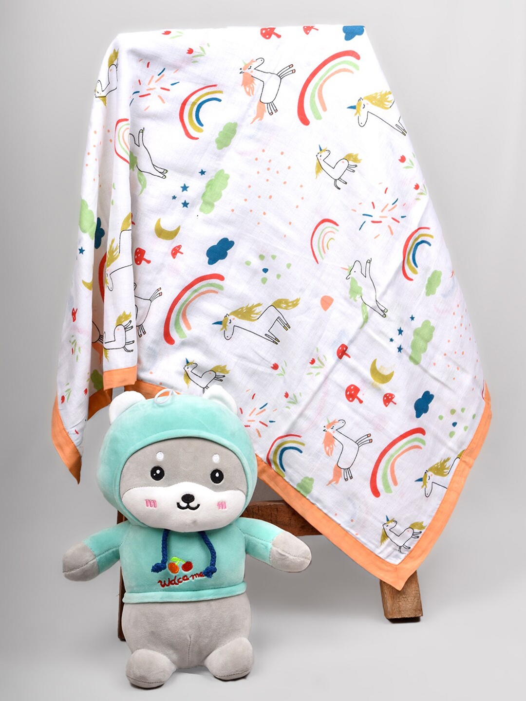 

Moms Home Kids White & Peach-Coloured Summer 210 GSM Dohar