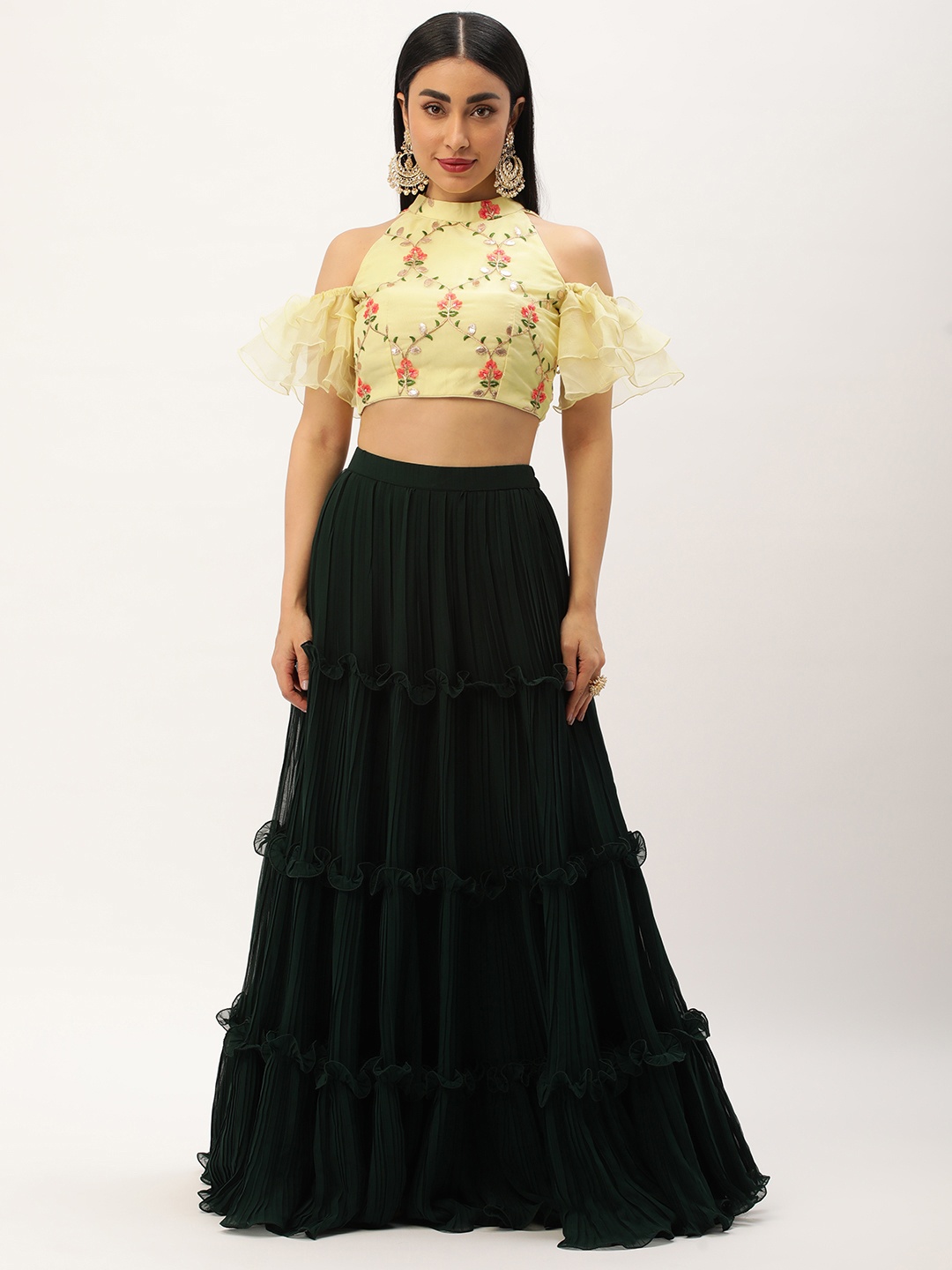 

Ethnovog Embroidered Ready to Wear Lehenga, Yellow