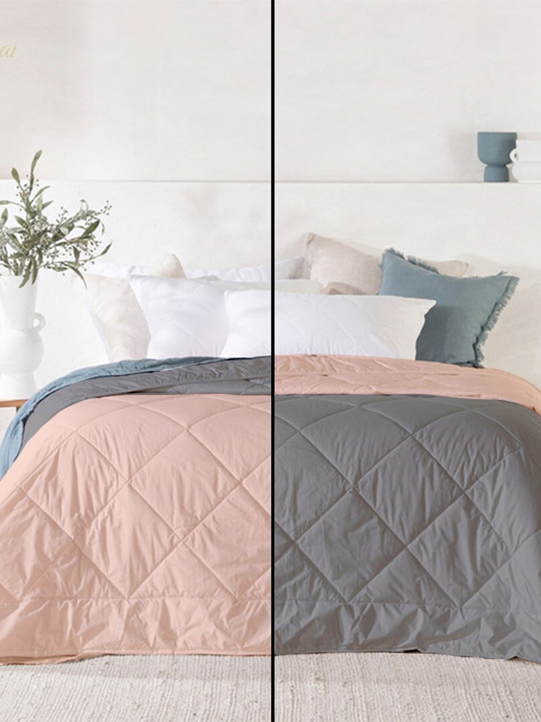 

RAZZAI Peach-Coloured & Grey Microfiber AC Room 150 GSM Double Bed Comforter