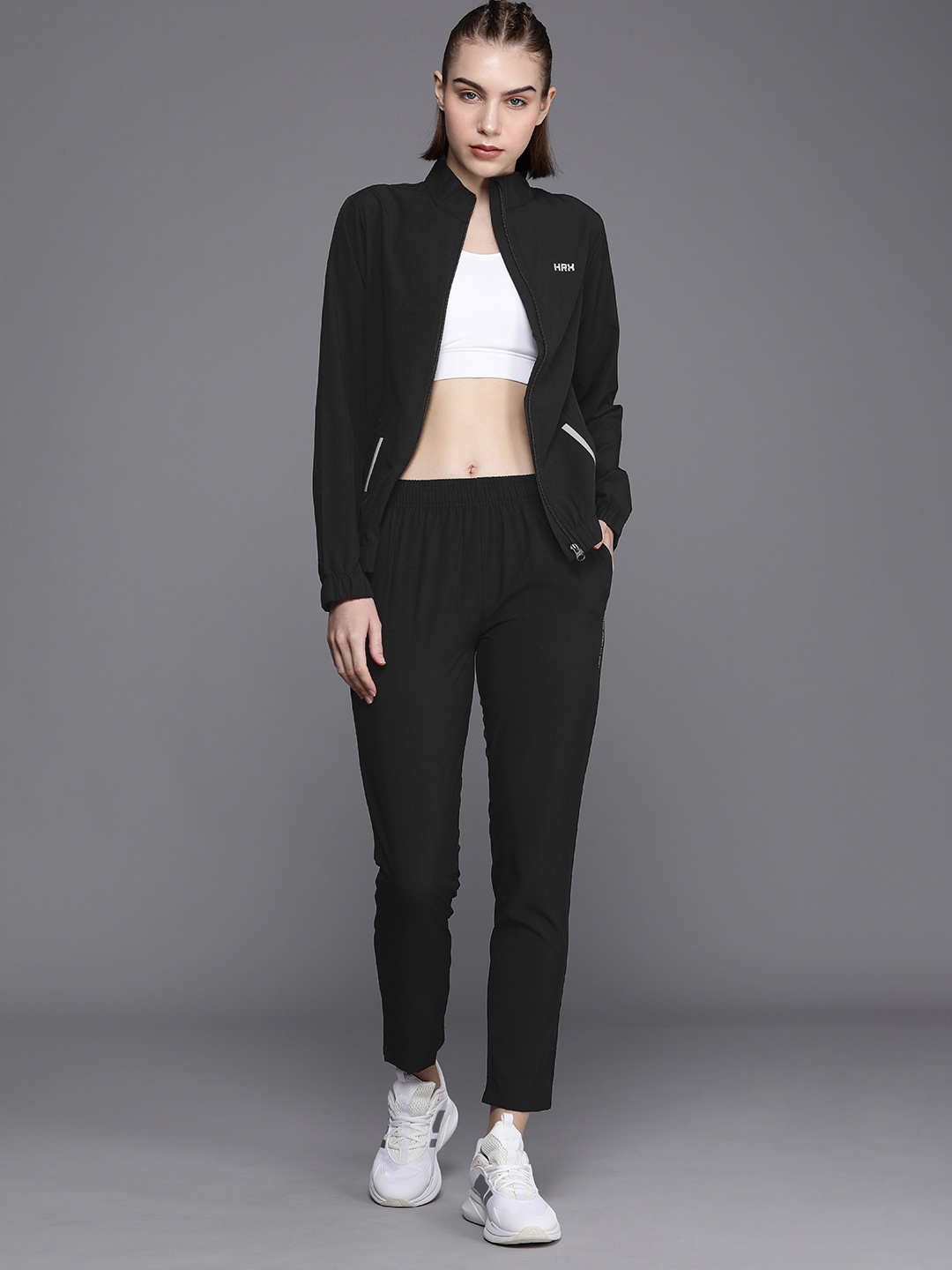 

HRX by Hrithik Roshan Solid Rapid-Dry Running Tracksuit, Black