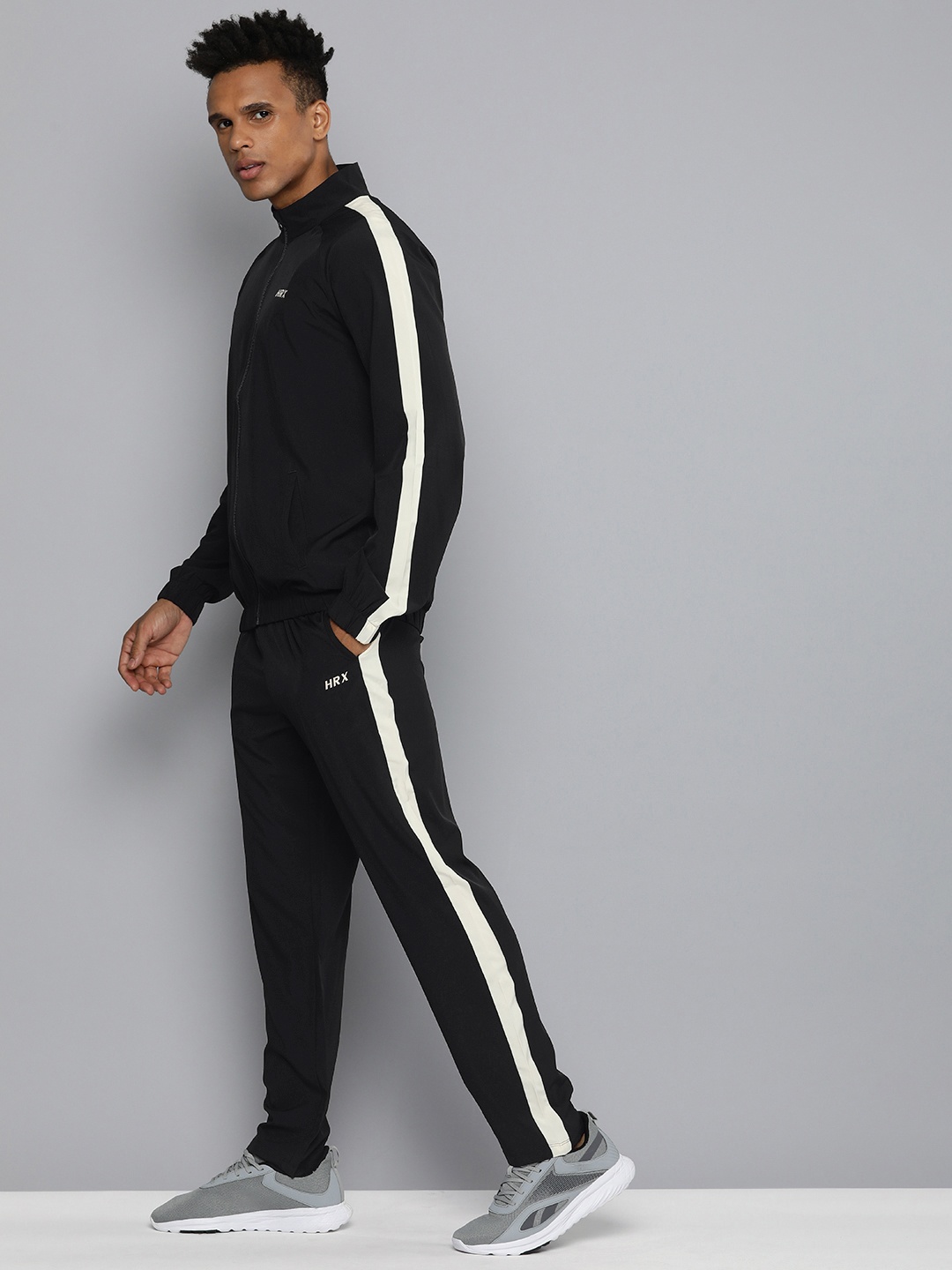 

HRX by Hrithik Roshan Men Rapid-Dry Striped Detail Running Tracksuit, Black