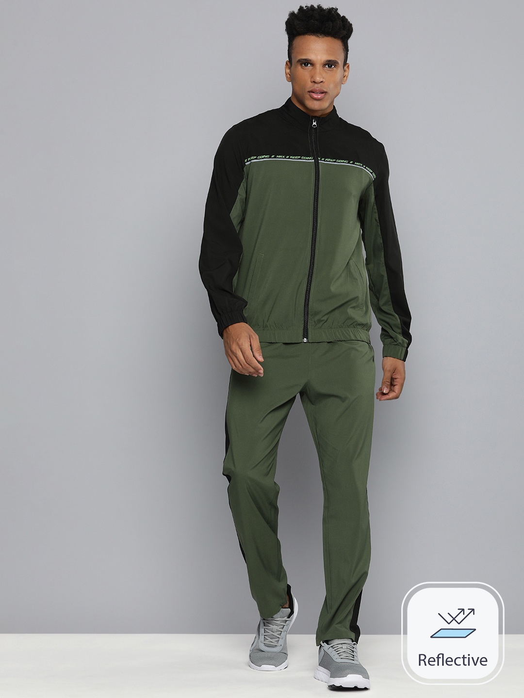 

HRX by Hrithik Roshan Men Colourblocked Rapid-Dry Running Tracksuit, Olive