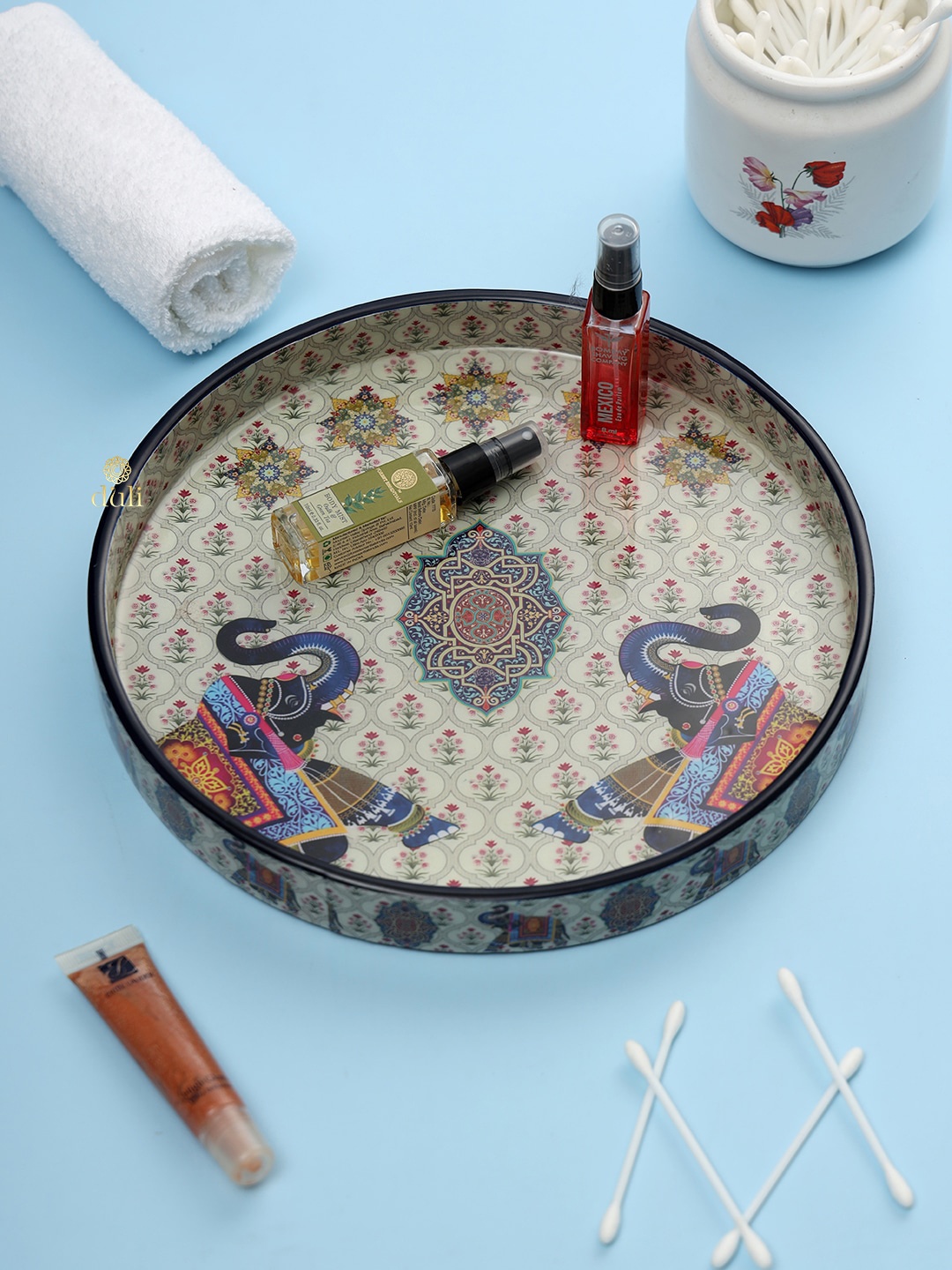 

DULI Beige & Blue Enamel Coated Multipurpose Serving Tray