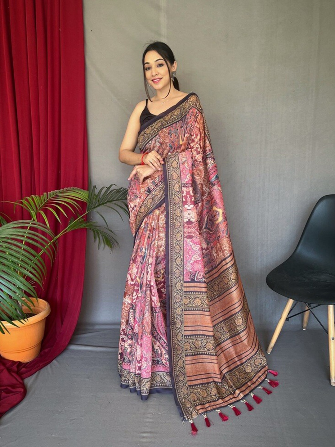 

Exclusiva Ethnic Motifs Printed Pure Cotton Saree, Pink