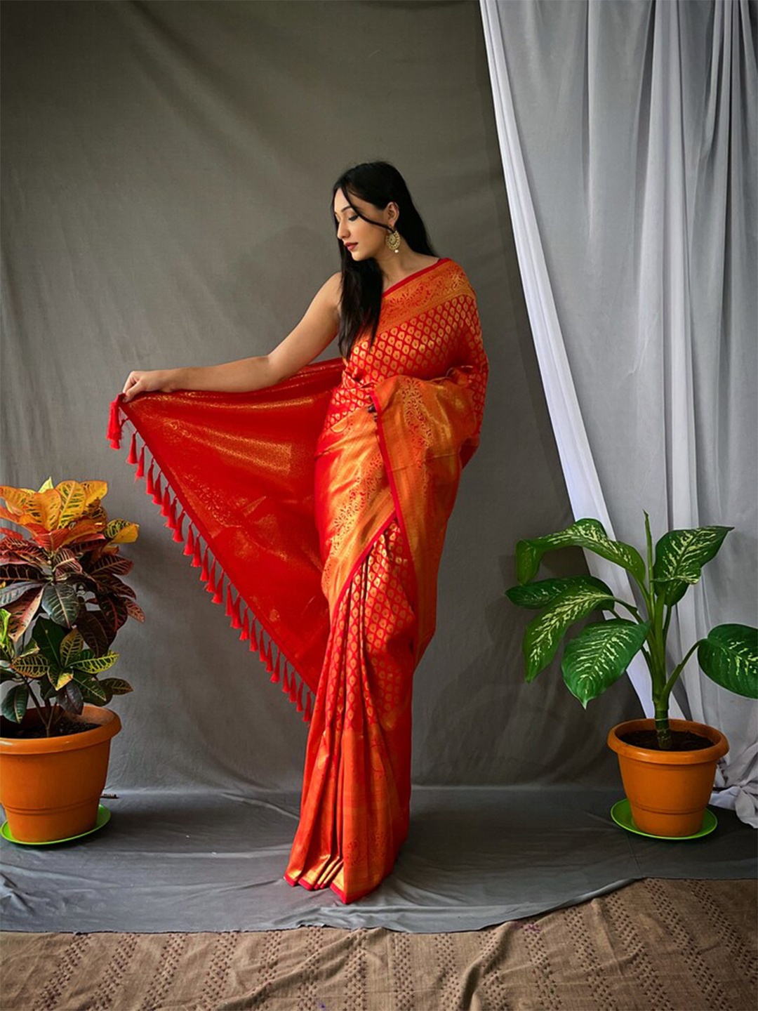 

Exclusiva Woven Design Zari Kanjeevaram Saree, Red