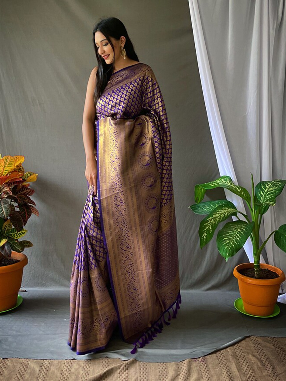 

Exclusiva Woven Design Zari Kanjeevaram Saree, Violet