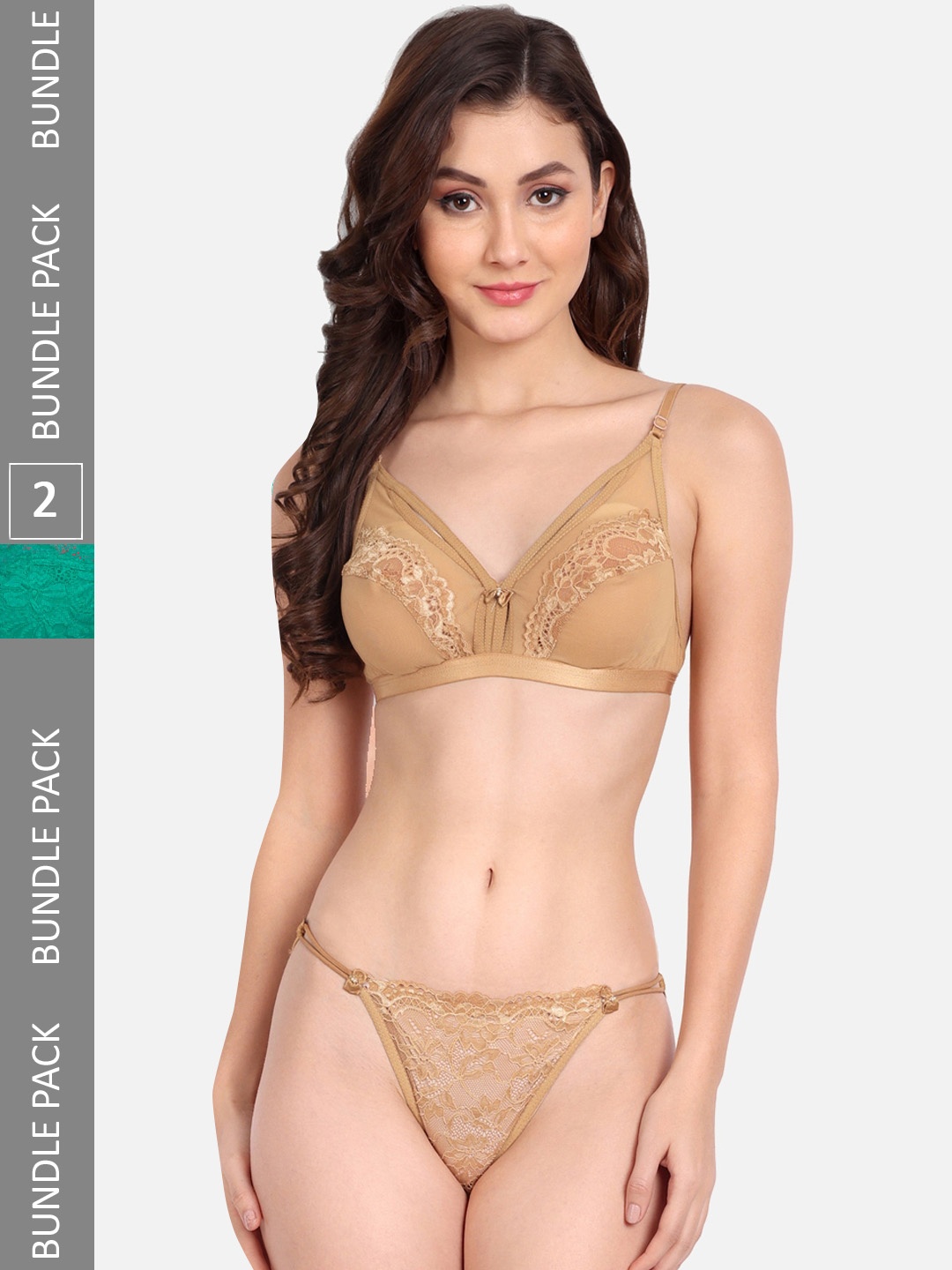 

FIMS Pack Of 2 Self-Design Net Lingerie Set, Beige