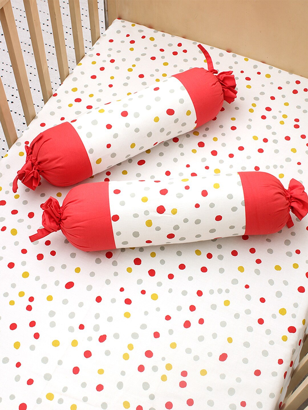 

House This 2 Pieces White & Red Printed Bolster Covers