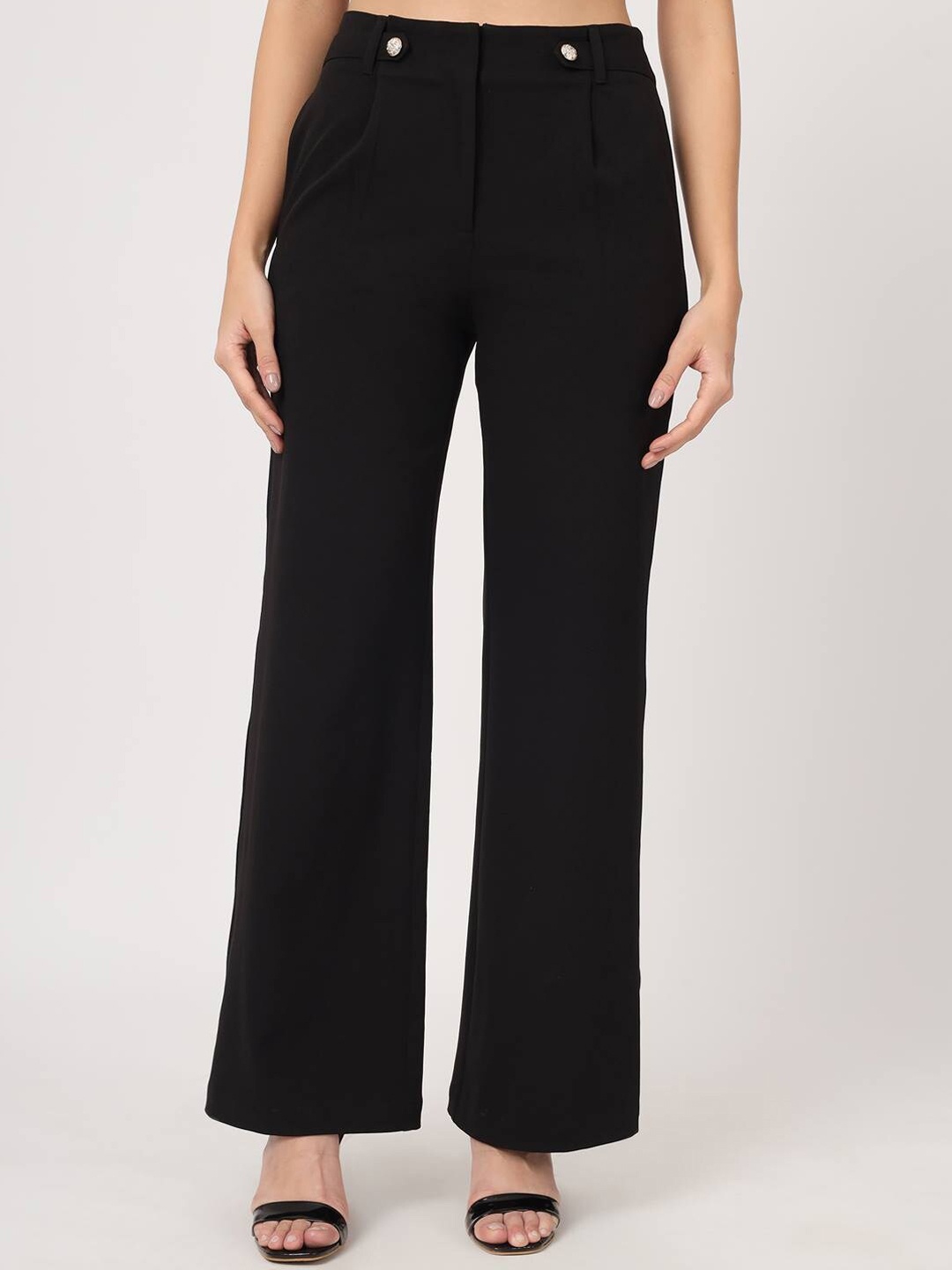 

Beatnik Women High-Rise Pleated Parallel Trousers, Black