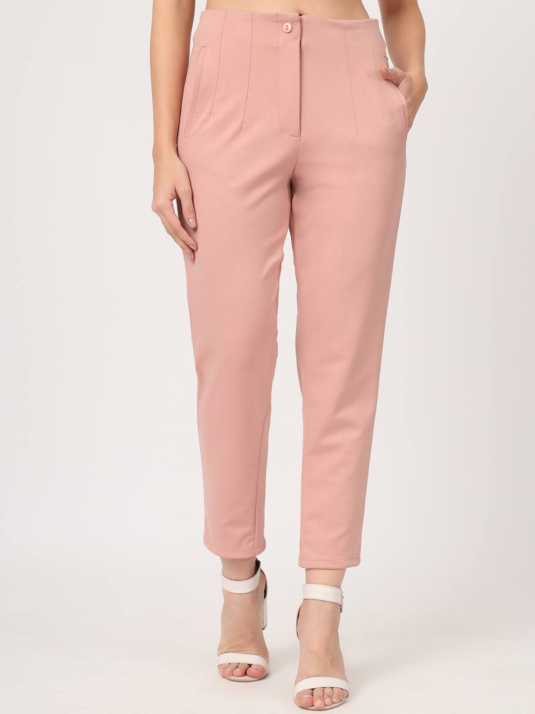 

Beatnik Women High-Rise Cropped Length Plain Trousers, Pink