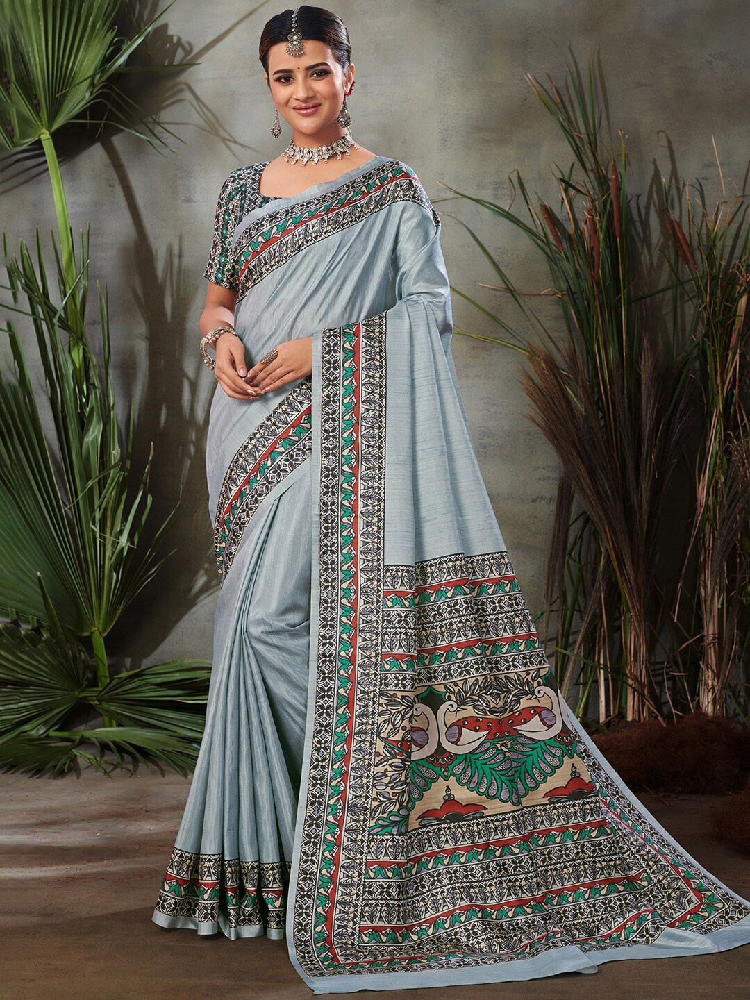 

Saree mall Grey & Black Ethnic Motif Printed Silk Sarees