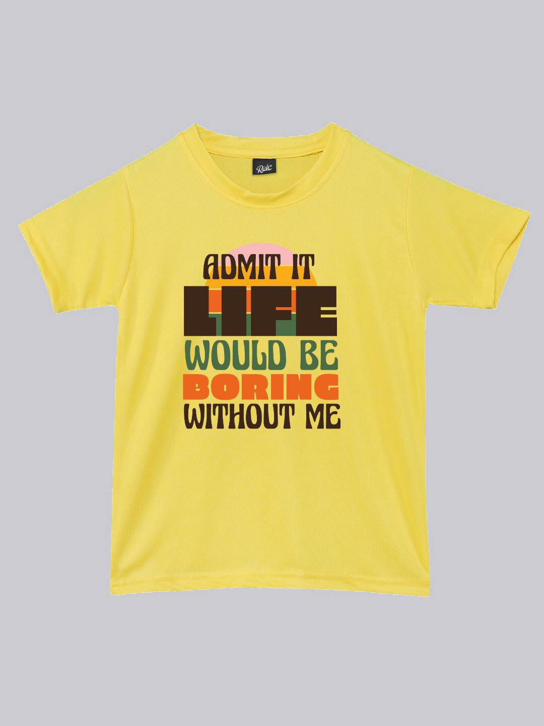 RISH Boys Typography Printed Dry Fit T-shirt, Yellow
