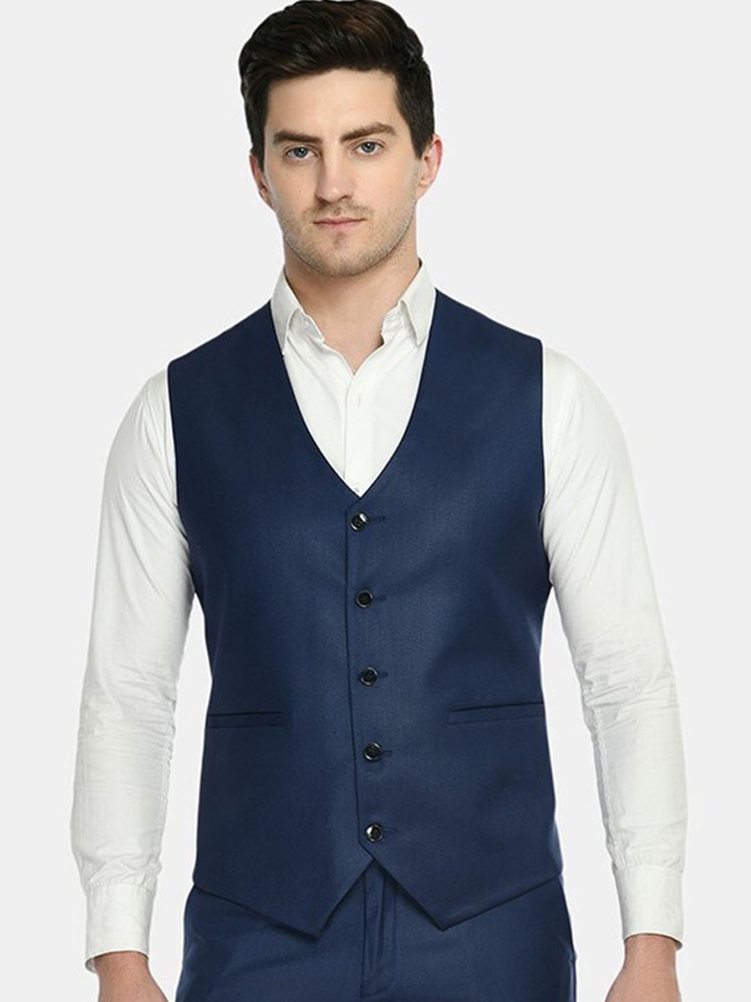 

TrulyFeb V-Neck Single Breasted Slim-Fit Corduroy Waistcoat, Blue
