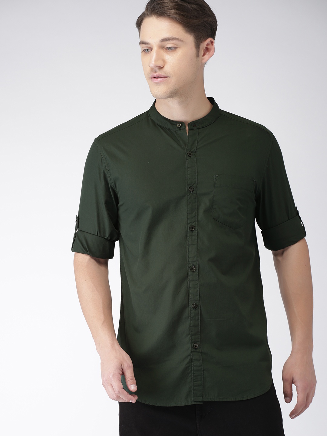 

HIGHLANDER Men Olive Green Slim Fit Solid Casual Shirt