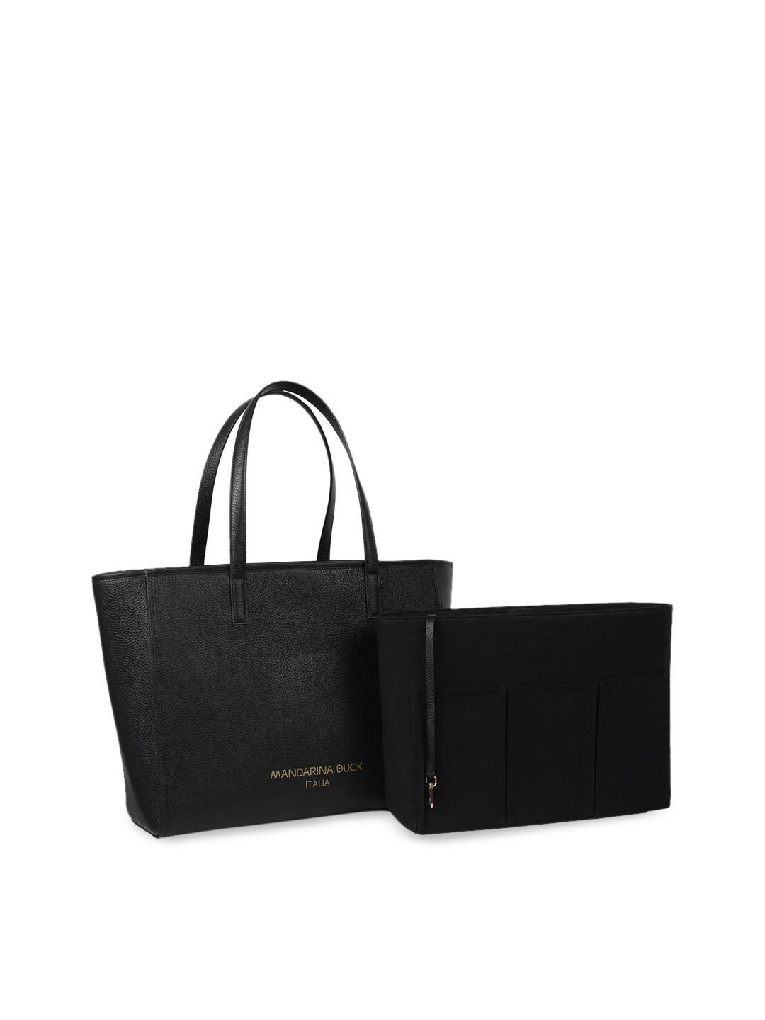 

MANDARINA DUCK Textured Leather Structured Shoulder Bag, Black