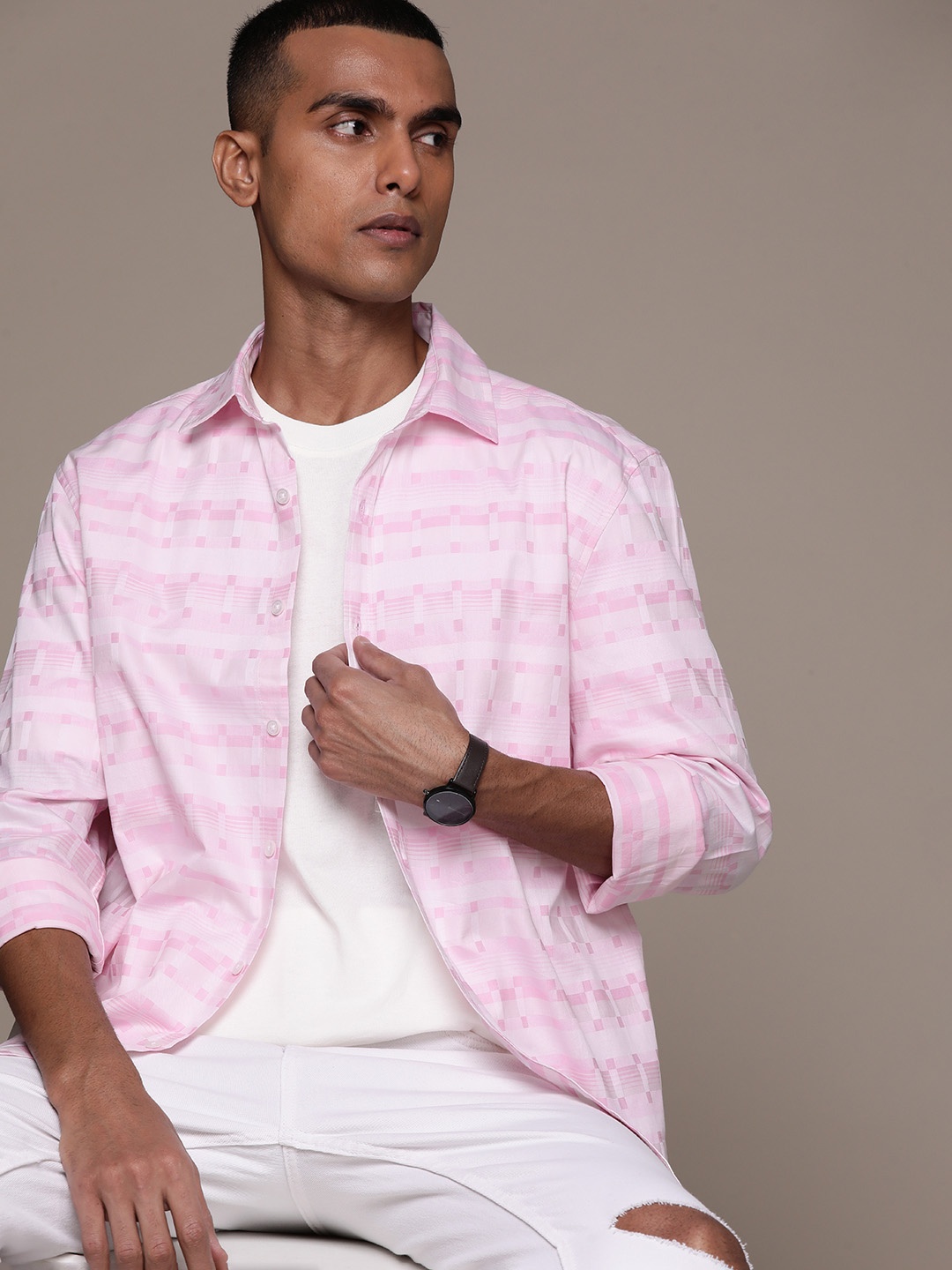 

Macy's Club Room Men Opaque Printed Casual Shirt, Pink