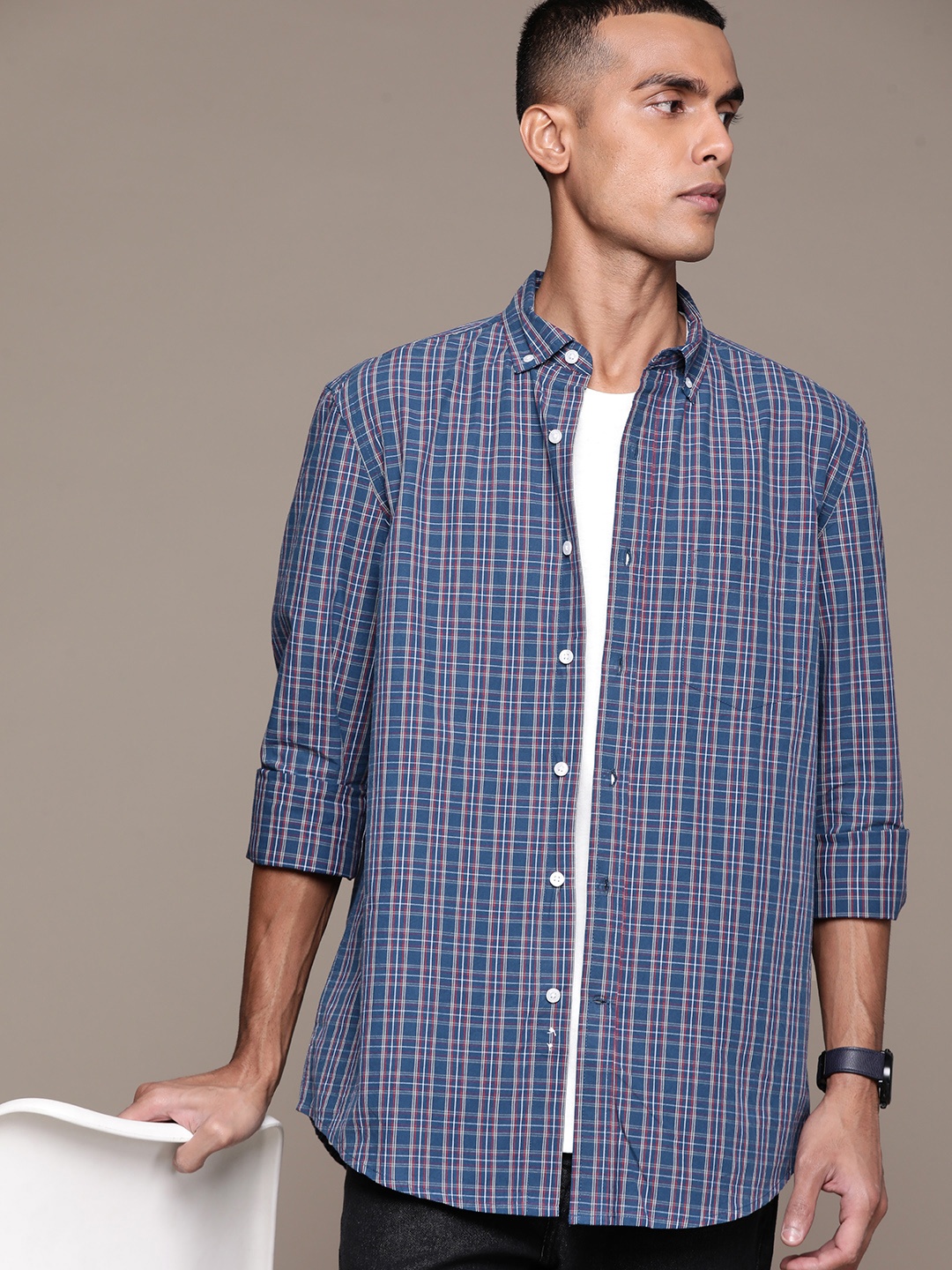 

Macy's Club Room Men Checked Pure Cotton Casual Shirt, Navy blue