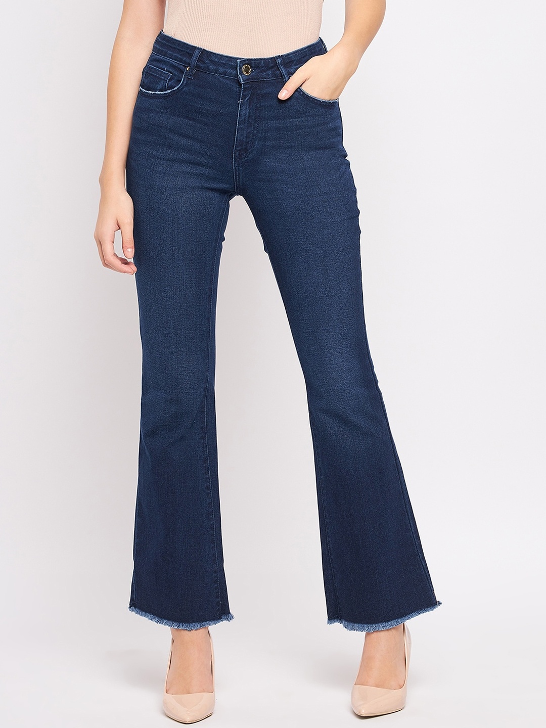 

Madame Women Bootcut Mid-Rise Light Fade Cotton Jeans, Navy blue
