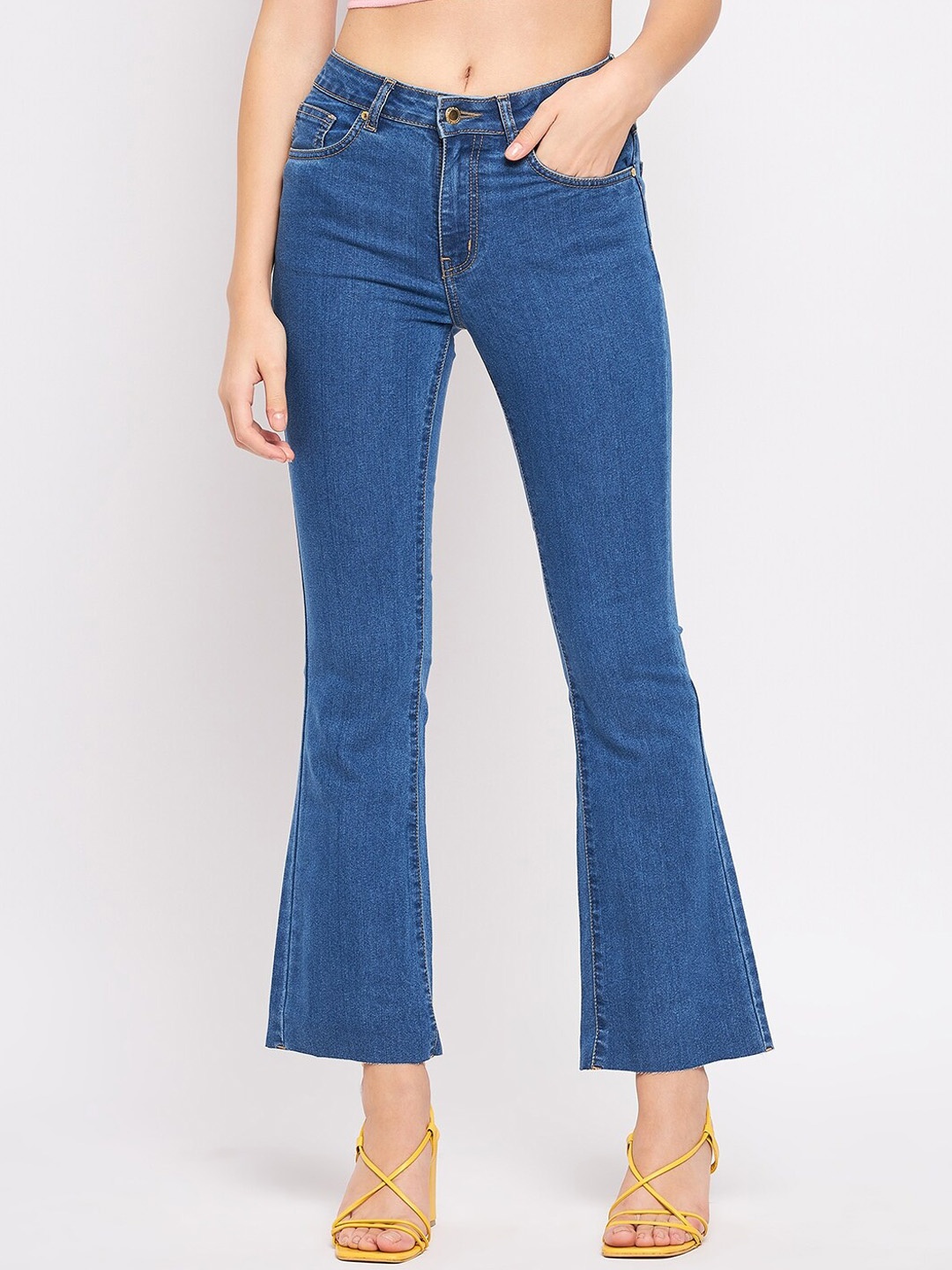 

Madame Women Bootcut Mid-Rise Light Fade Cotton Jeans, Blue