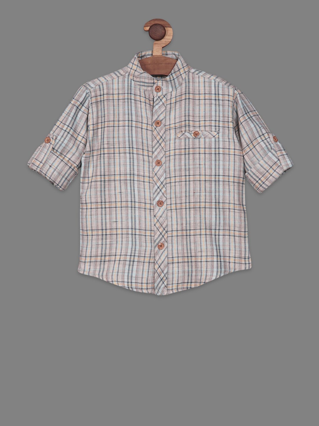 

RIKIDOOS Boys Contemporary Tartan Checks Cotton Casual Shirt, Beige