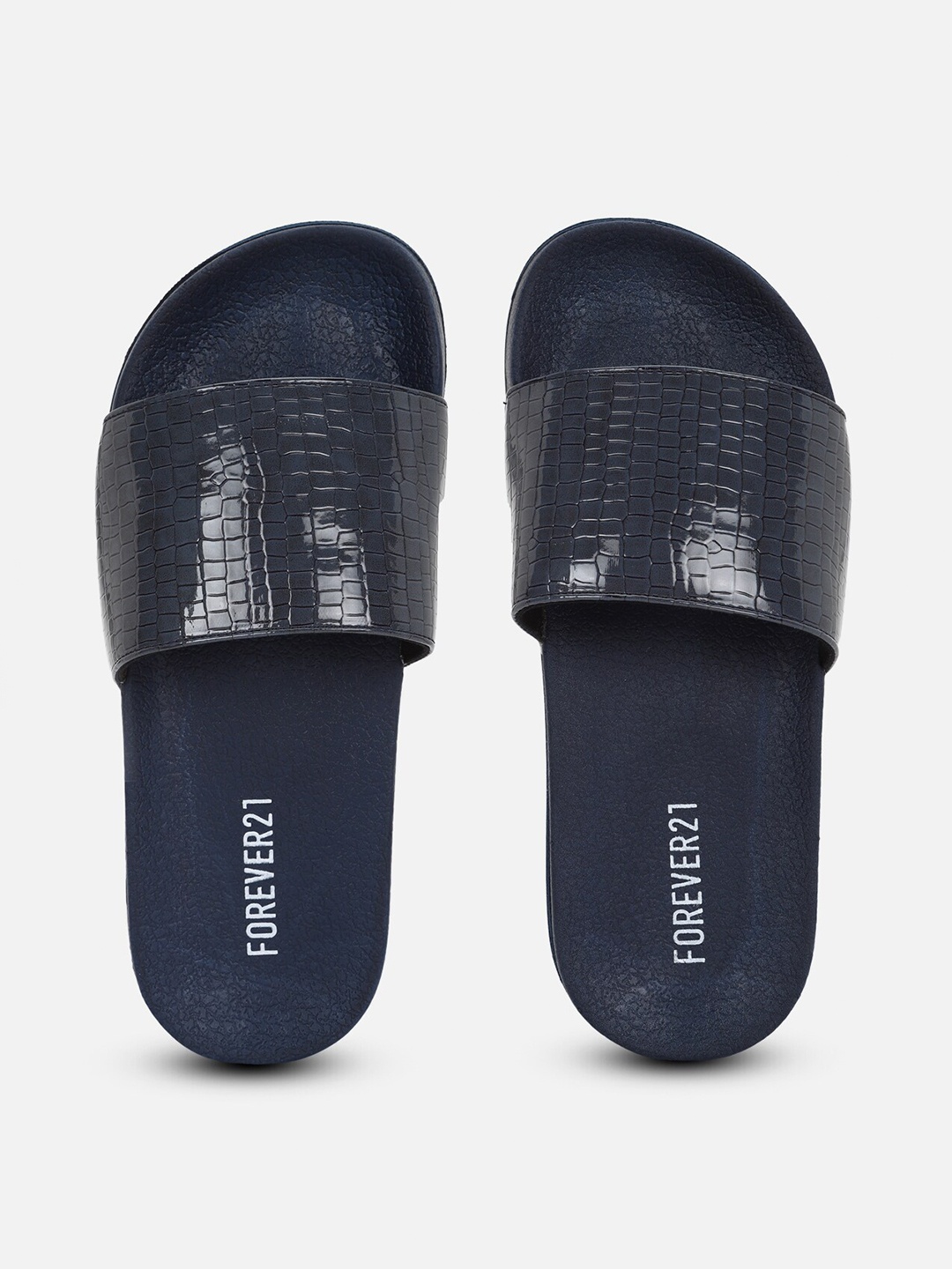 

FOREVER 21 Women Textured Sliders, Navy blue