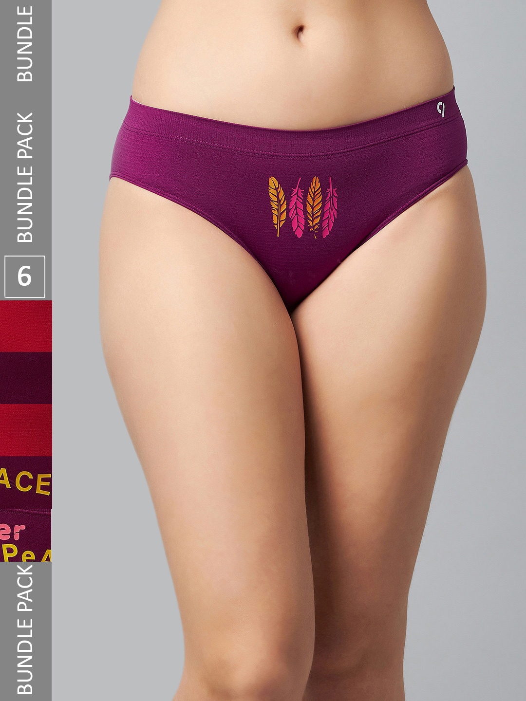 

C9 AIRWEAR Women Pack Of 6 Mid-Rise Rapid Dry Seamless Basic Briefs, Purple